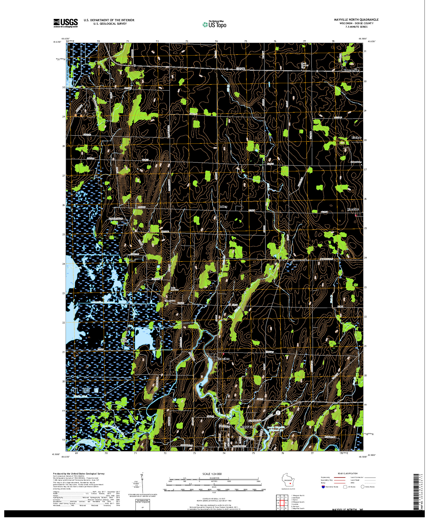 USGS US TOPO 7.5-MINUTE MAP FOR MAYVILLE NORTH, WI 2018