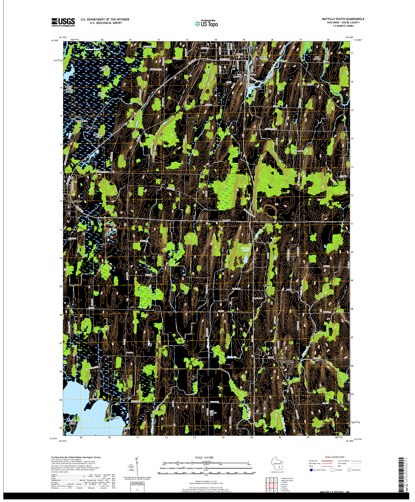 USGS US TOPO 7.5-MINUTE MAP FOR MAYVILLE SOUTH, WI 2018