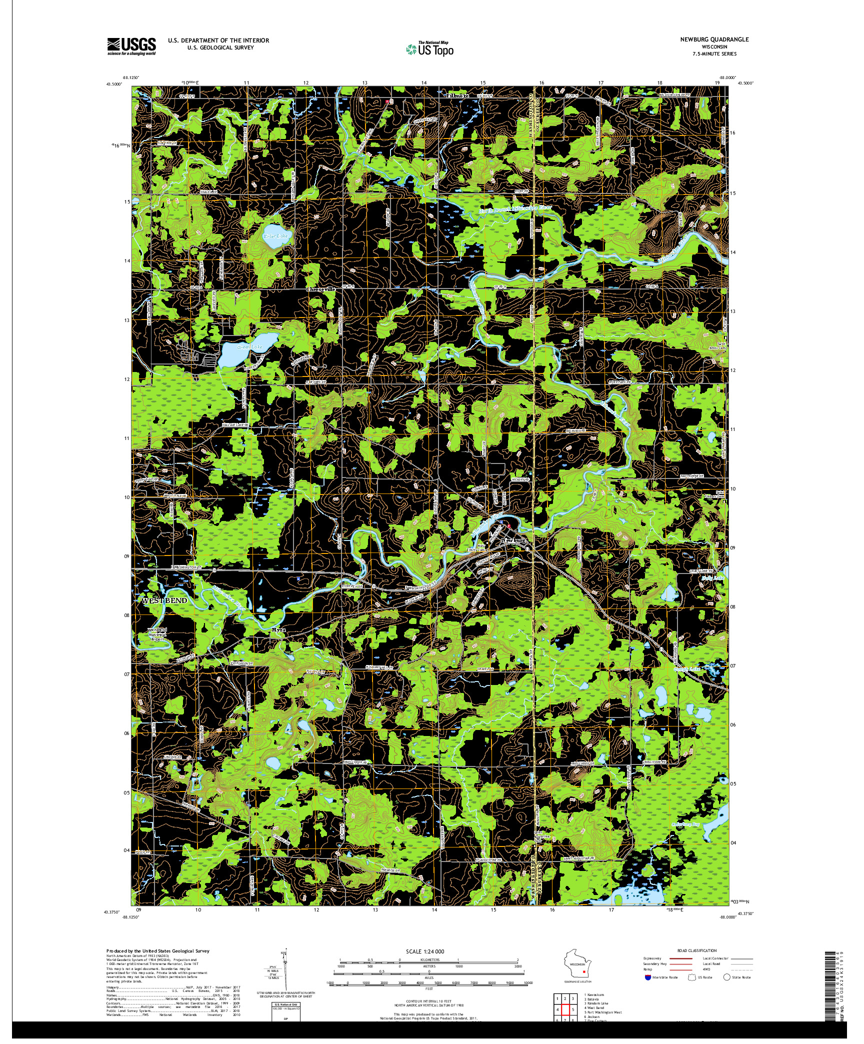 USGS US TOPO 7.5-MINUTE MAP FOR NEWBURG, WI 2018