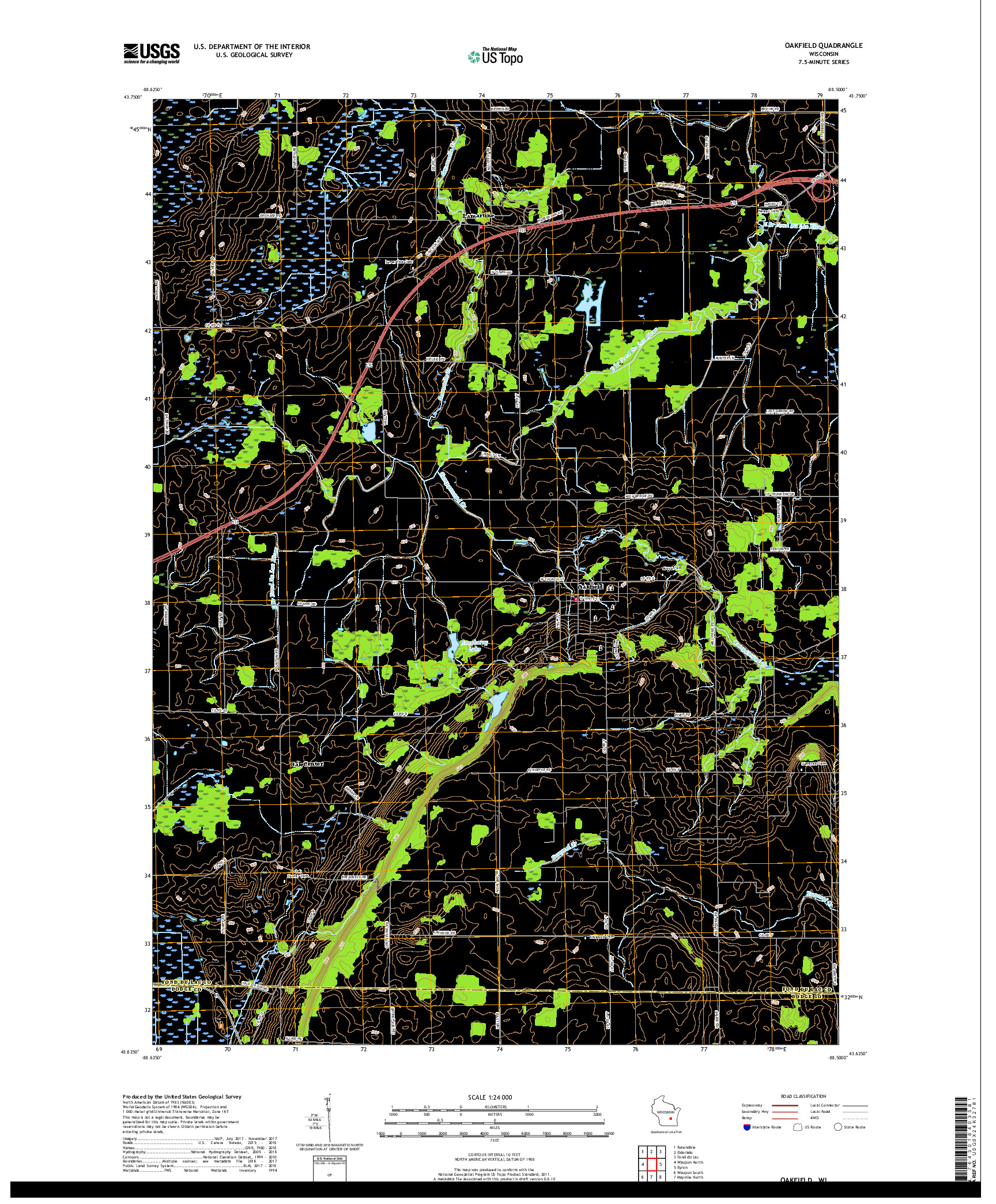 USGS US TOPO 7.5-MINUTE MAP FOR OAKFIELD, WI 2018