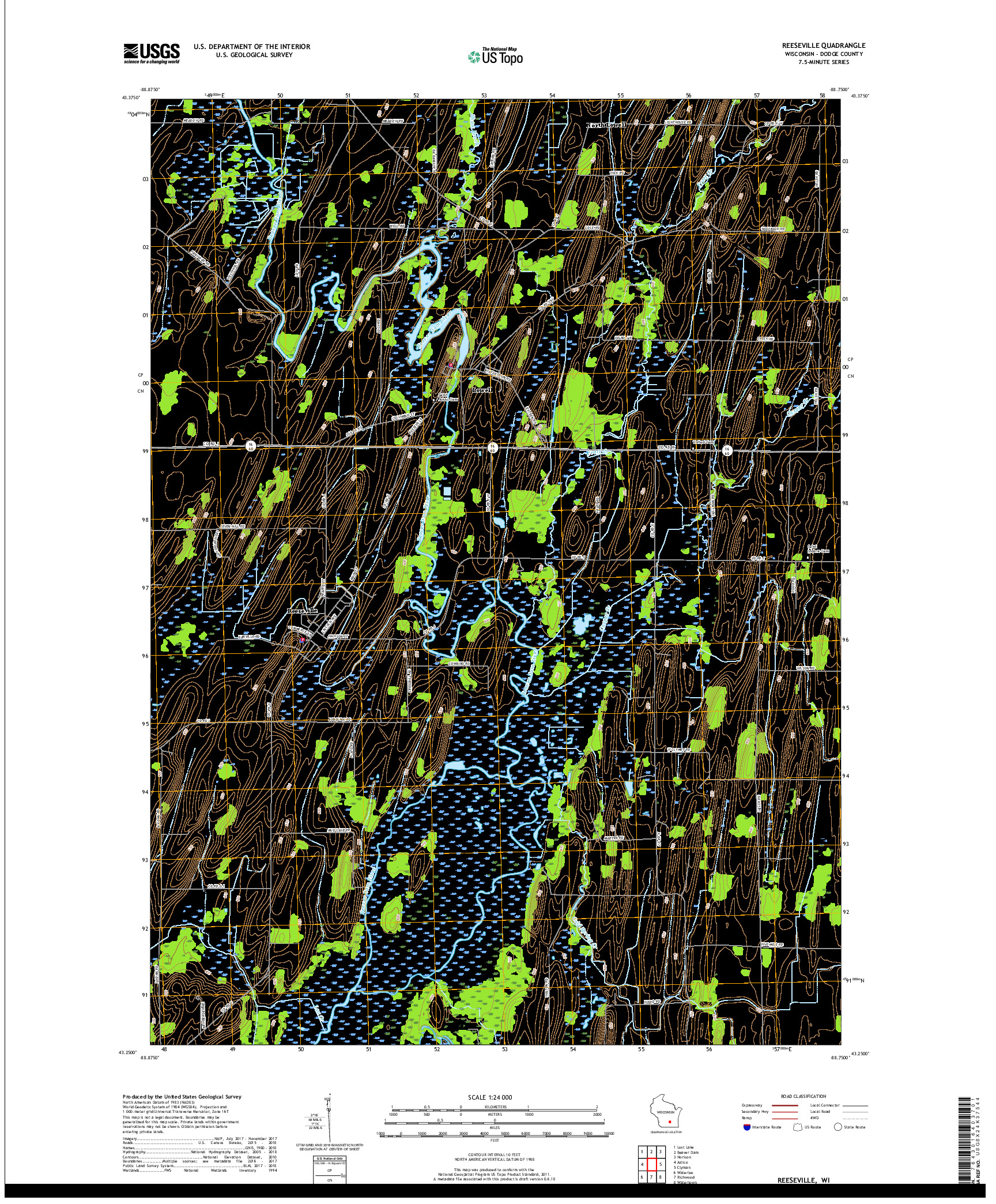 USGS US TOPO 7.5-MINUTE MAP FOR REESEVILLE, WI 2018