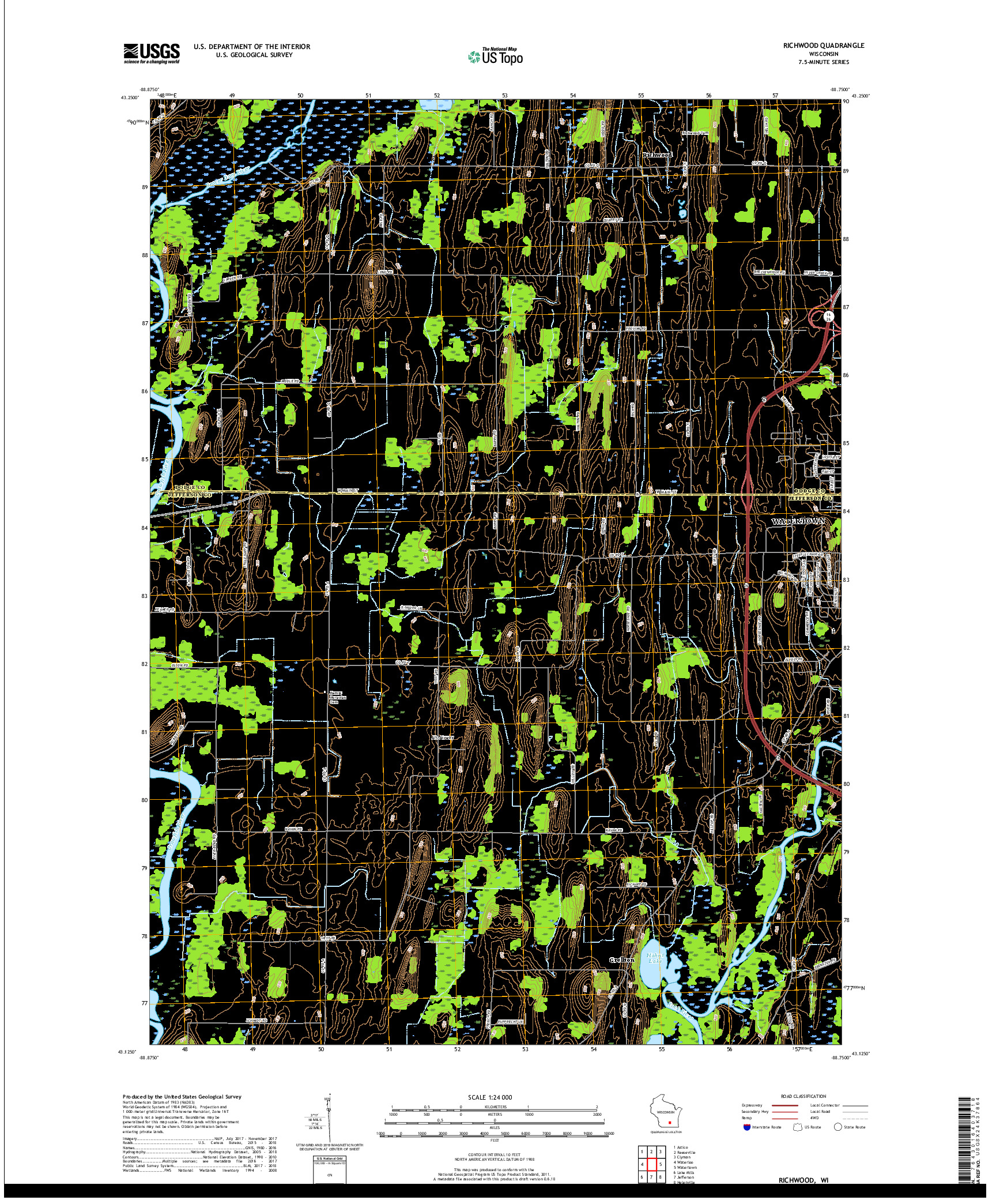 USGS US TOPO 7.5-MINUTE MAP FOR RICHWOOD, WI 2018