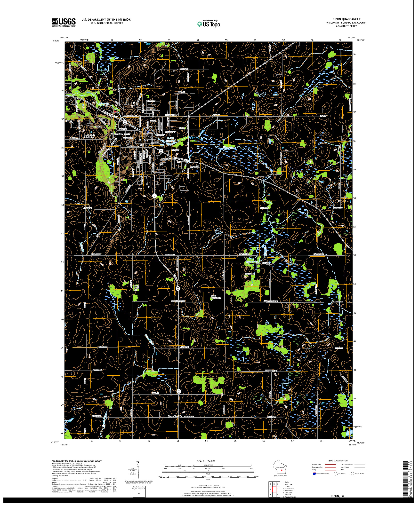 USGS US TOPO 7.5-MINUTE MAP FOR RIPON, WI 2018