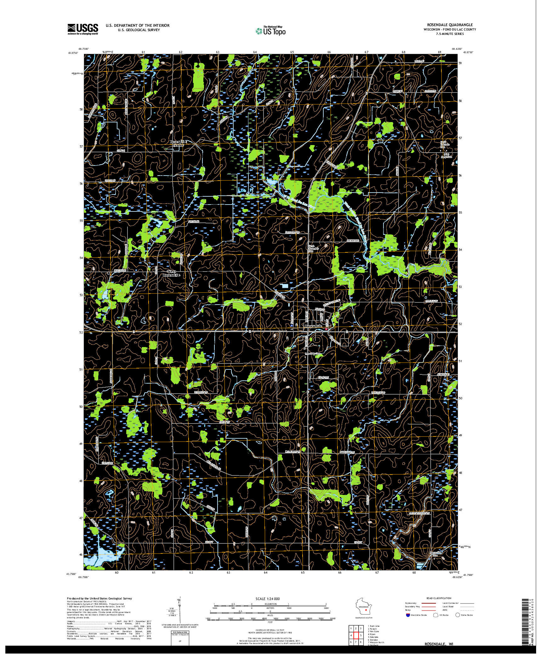 USGS US TOPO 7.5-MINUTE MAP FOR ROSENDALE, WI 2018