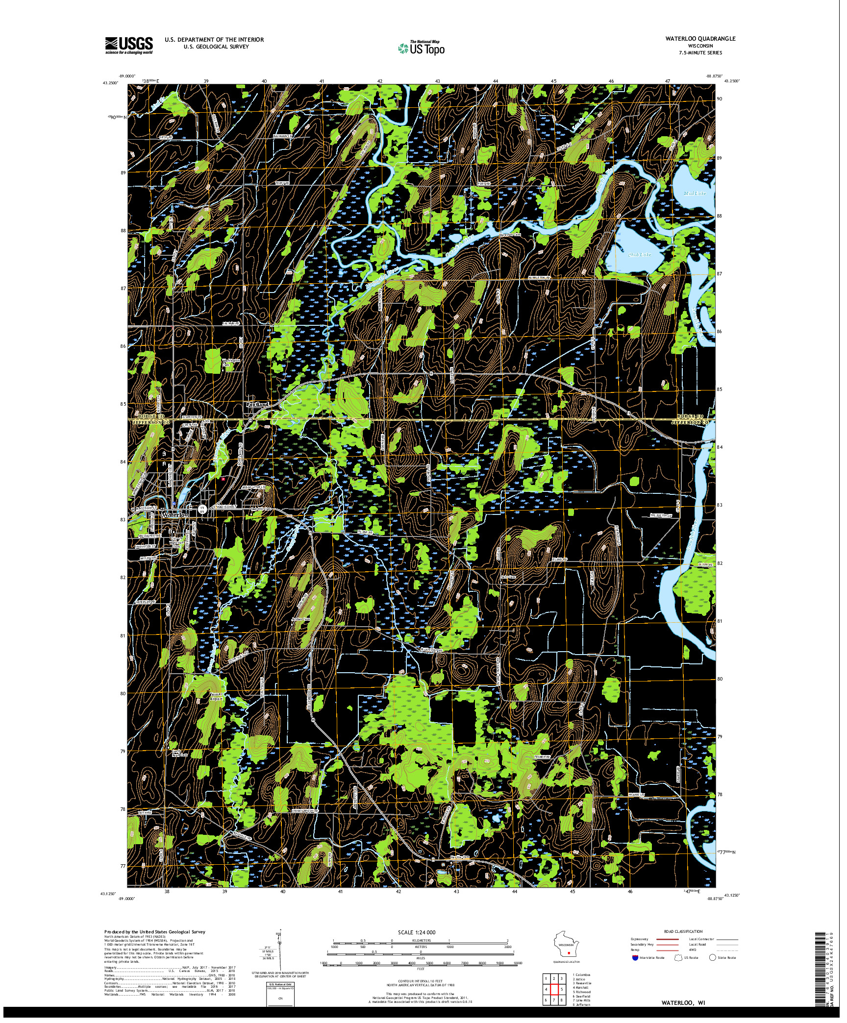 USGS US TOPO 7.5-MINUTE MAP FOR WATERLOO, WI 2018