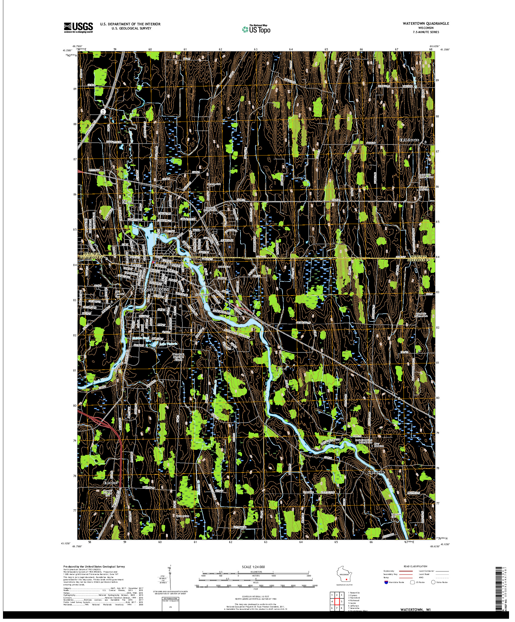 USGS US TOPO 7.5-MINUTE MAP FOR WATERTOWN, WI 2018