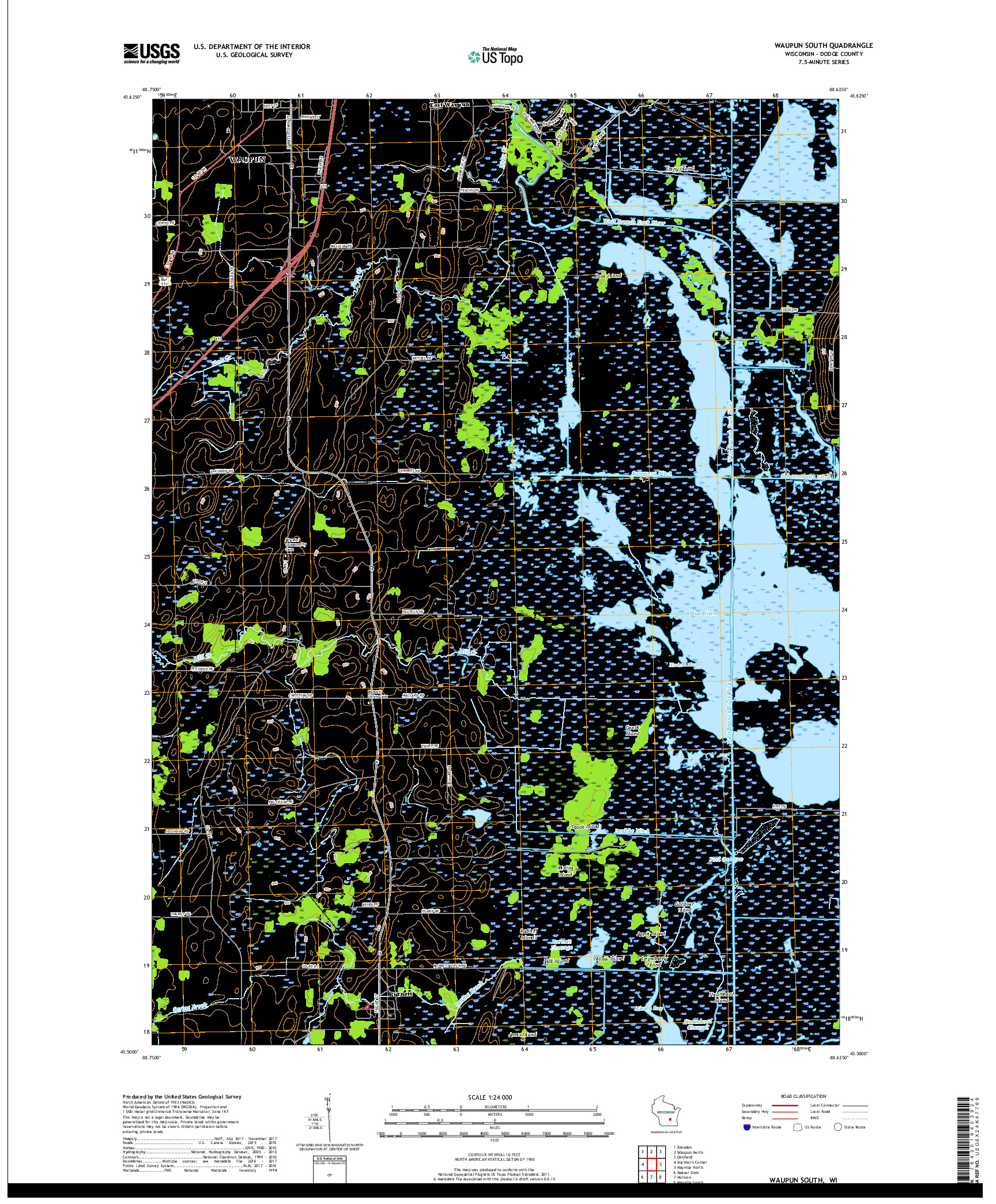 USGS US TOPO 7.5-MINUTE MAP FOR WAUPUN SOUTH, WI 2018