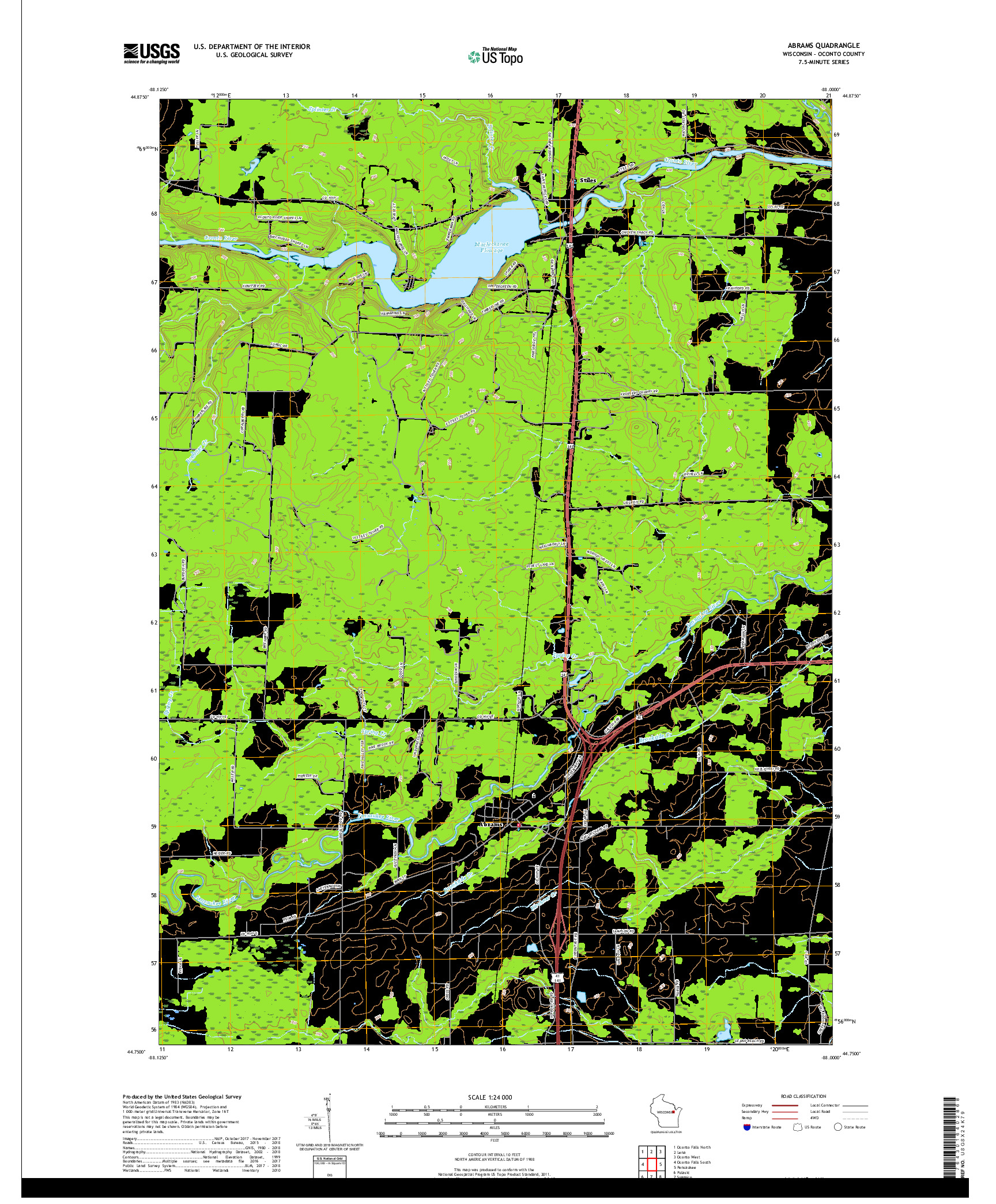 USGS US TOPO 7.5-MINUTE MAP FOR ABRAMS, WI 2018