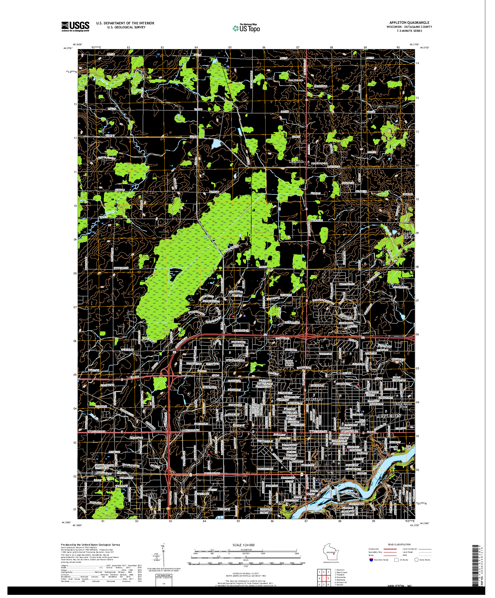 USGS US TOPO 7.5-MINUTE MAP FOR APPLETON, WI 2018