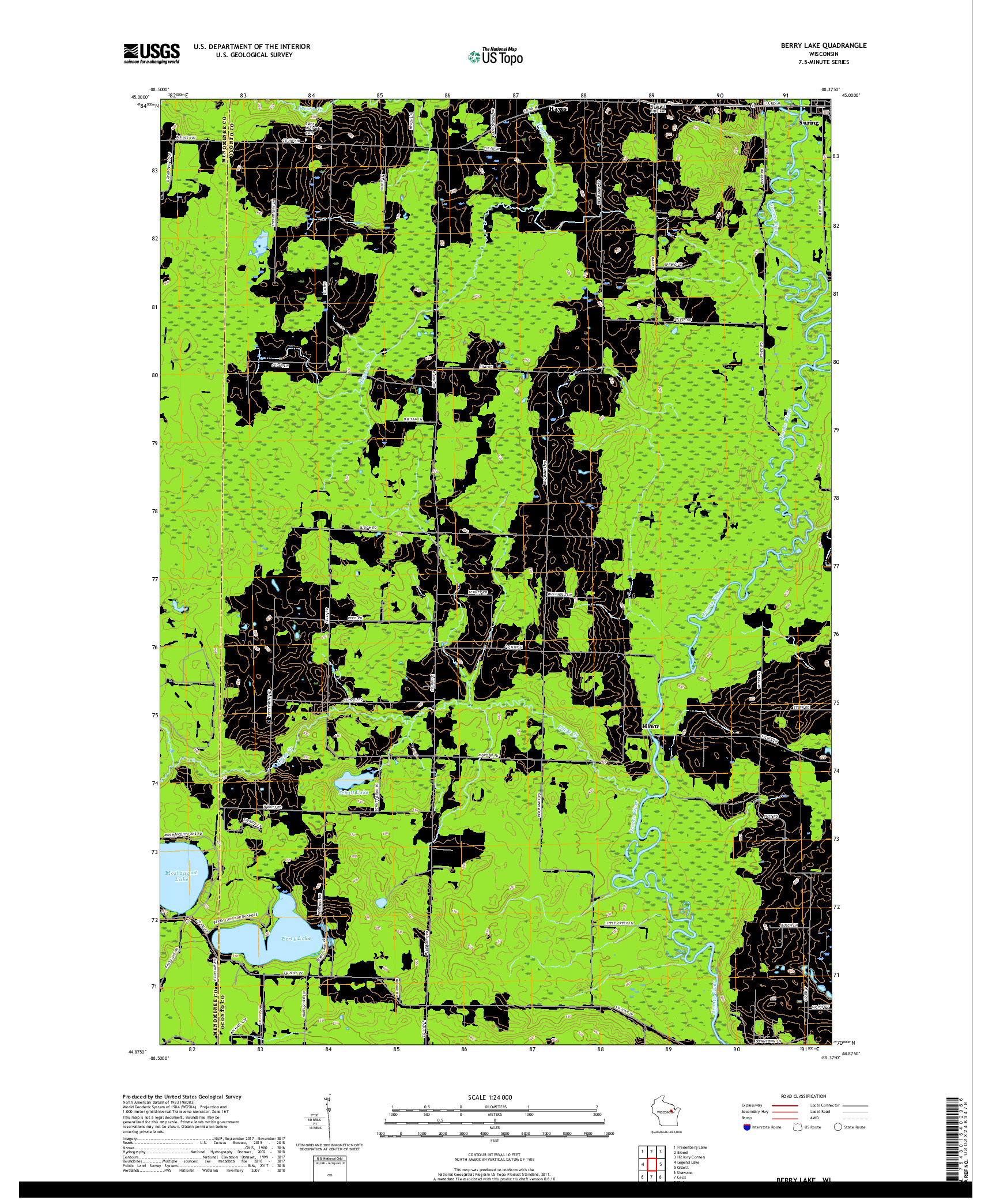 USGS US TOPO 7.5-MINUTE MAP FOR BERRY LAKE, WI 2018