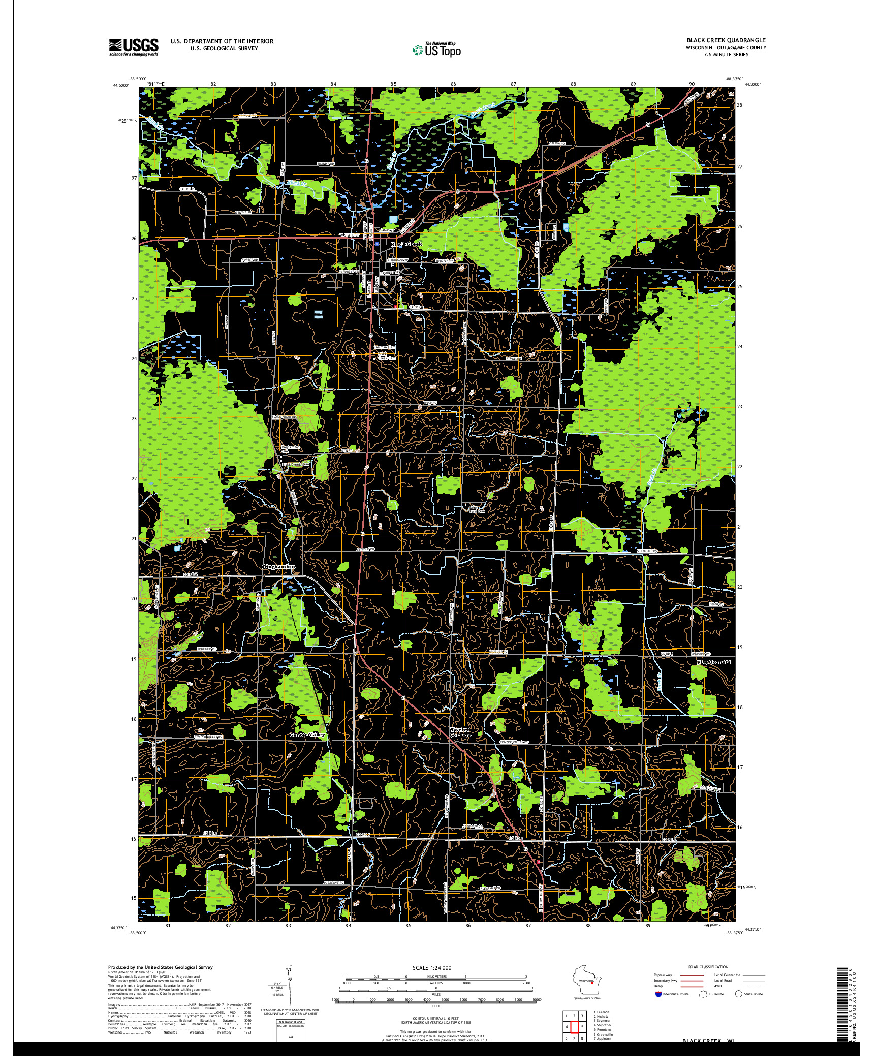 USGS US TOPO 7.5-MINUTE MAP FOR BLACK CREEK, WI 2018