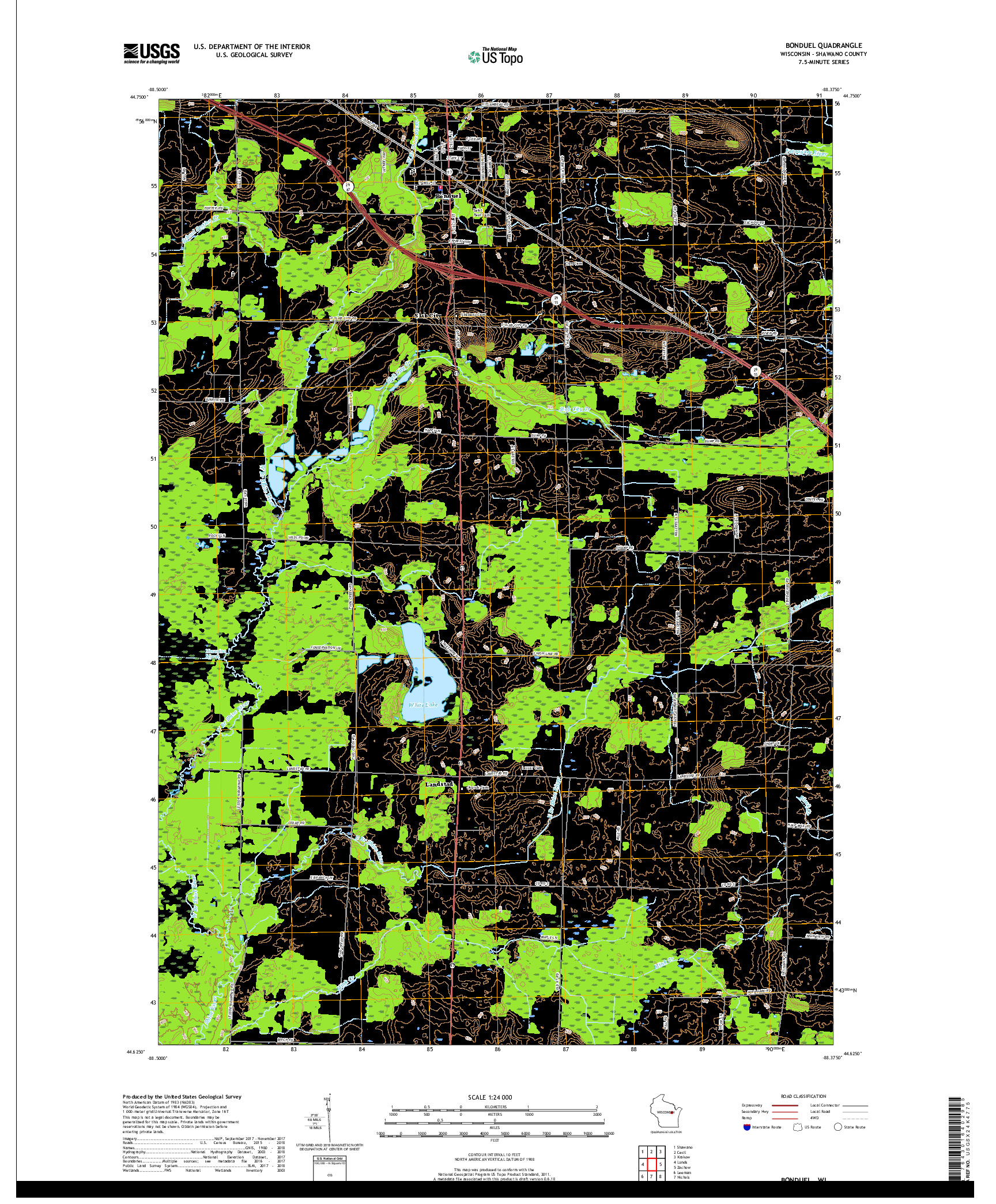 USGS US TOPO 7.5-MINUTE MAP FOR BONDUEL, WI 2018