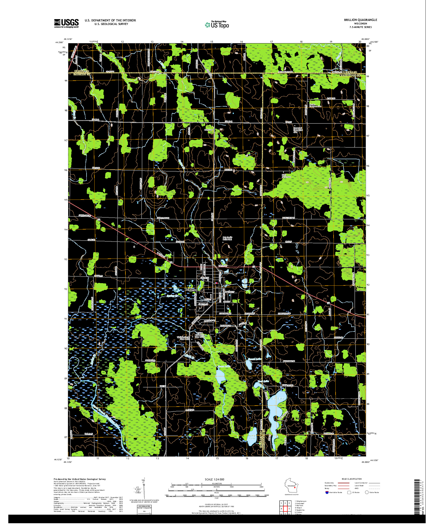 USGS US TOPO 7.5-MINUTE MAP FOR BRILLION, WI 2018