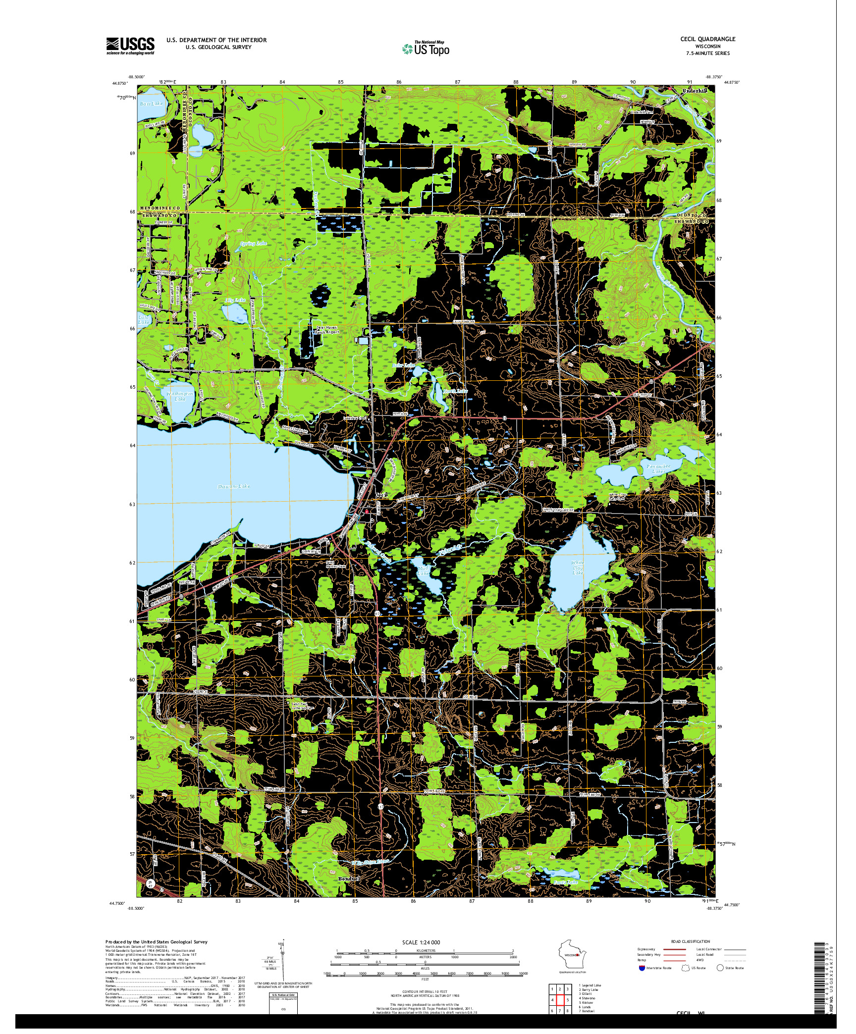 USGS US TOPO 7.5-MINUTE MAP FOR CECIL, WI 2018