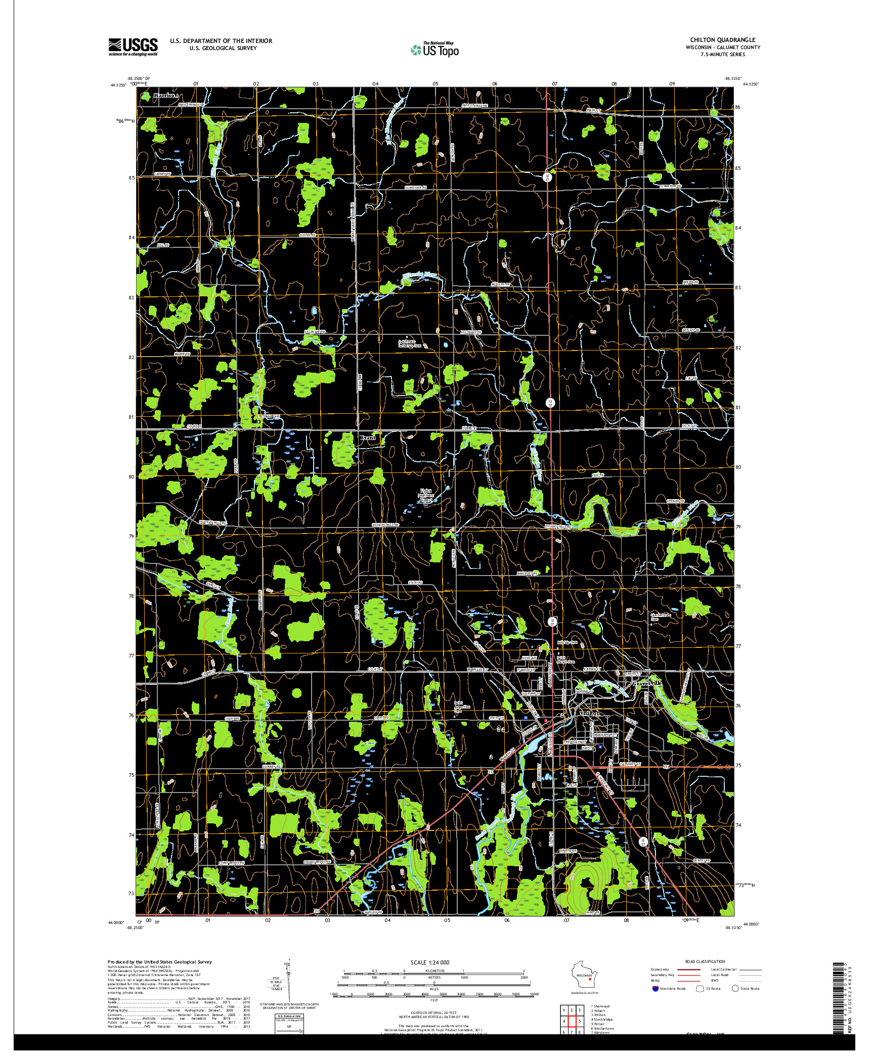 USGS US TOPO 7.5-MINUTE MAP FOR CHILTON, WI 2018