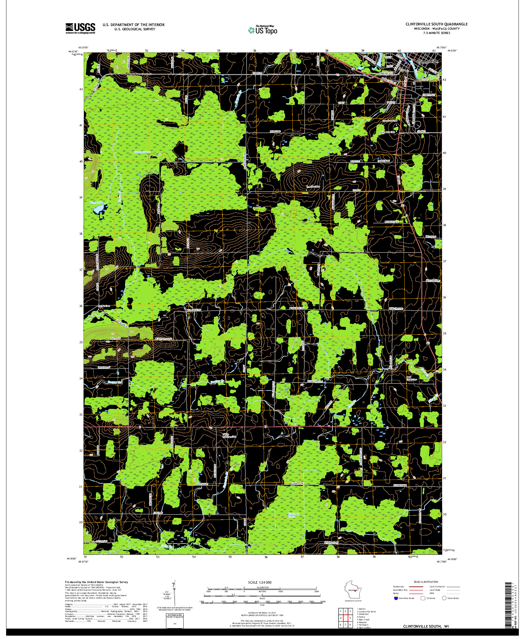 USGS US TOPO 7.5-MINUTE MAP FOR CLINTONVILLE SOUTH, WI 2018