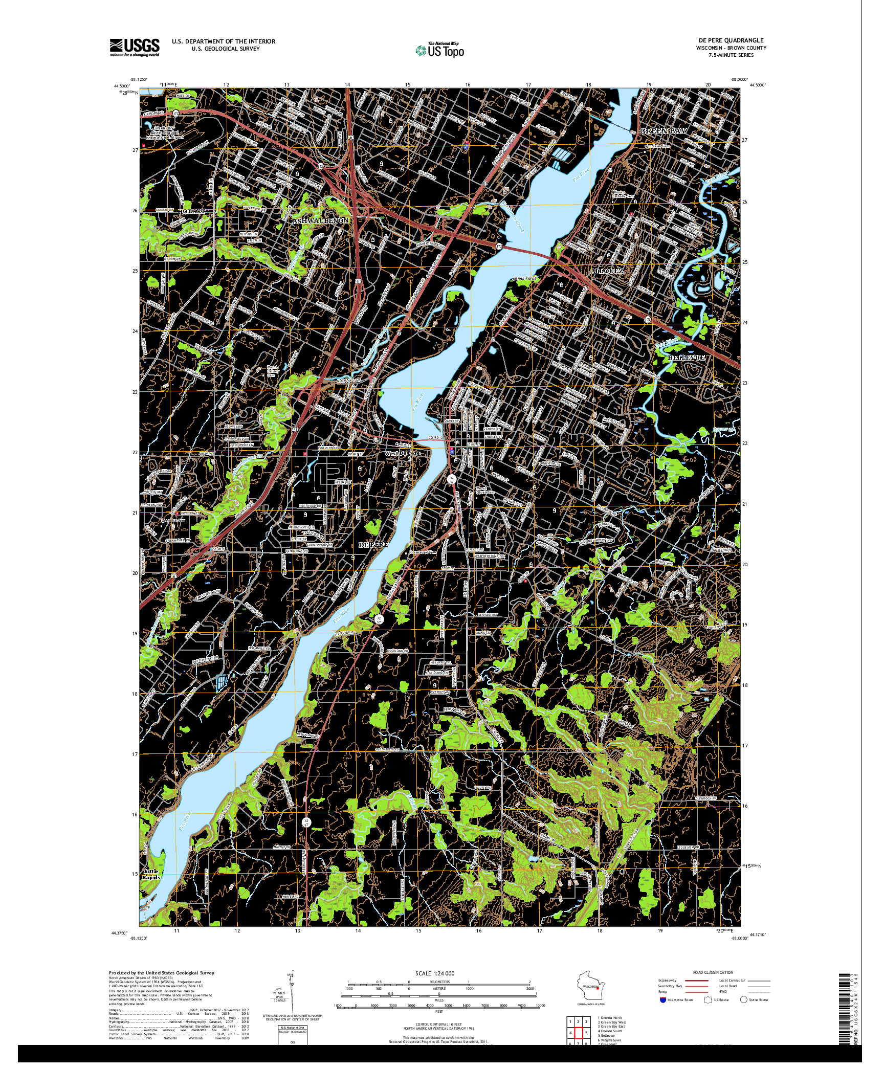 USGS US TOPO 7.5-MINUTE MAP FOR DE PERE, WI 2018