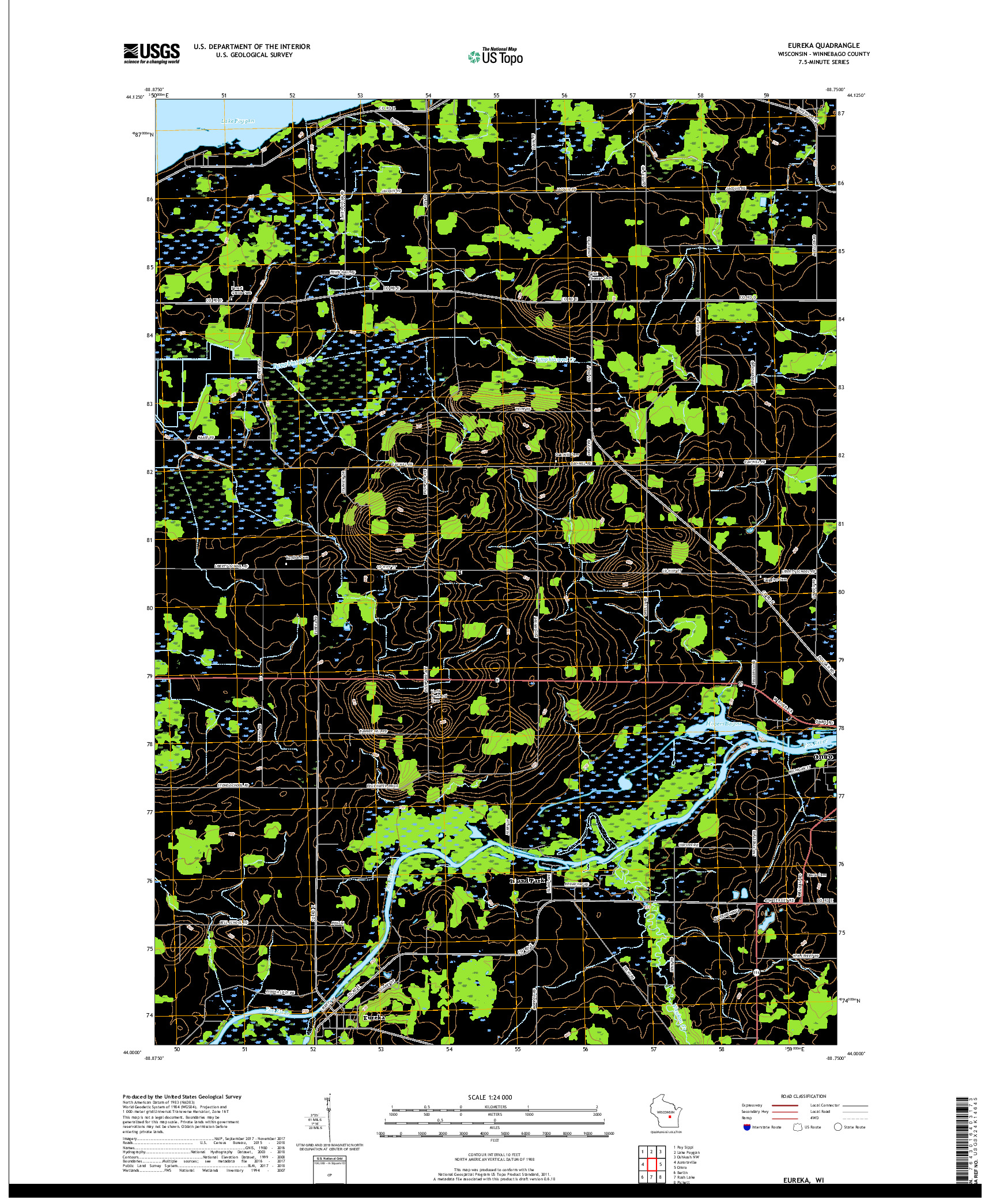 USGS US TOPO 7.5-MINUTE MAP FOR EUREKA, WI 2018