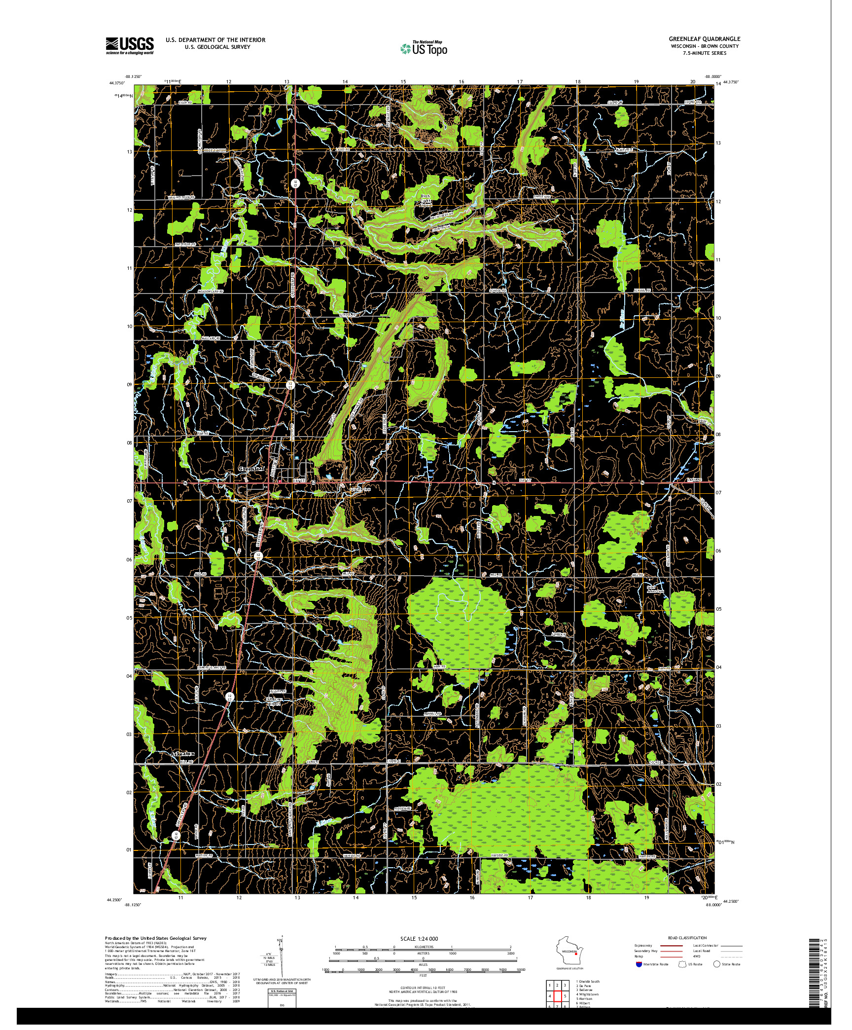 USGS US TOPO 7.5-MINUTE MAP FOR GREENLEAF, WI 2018