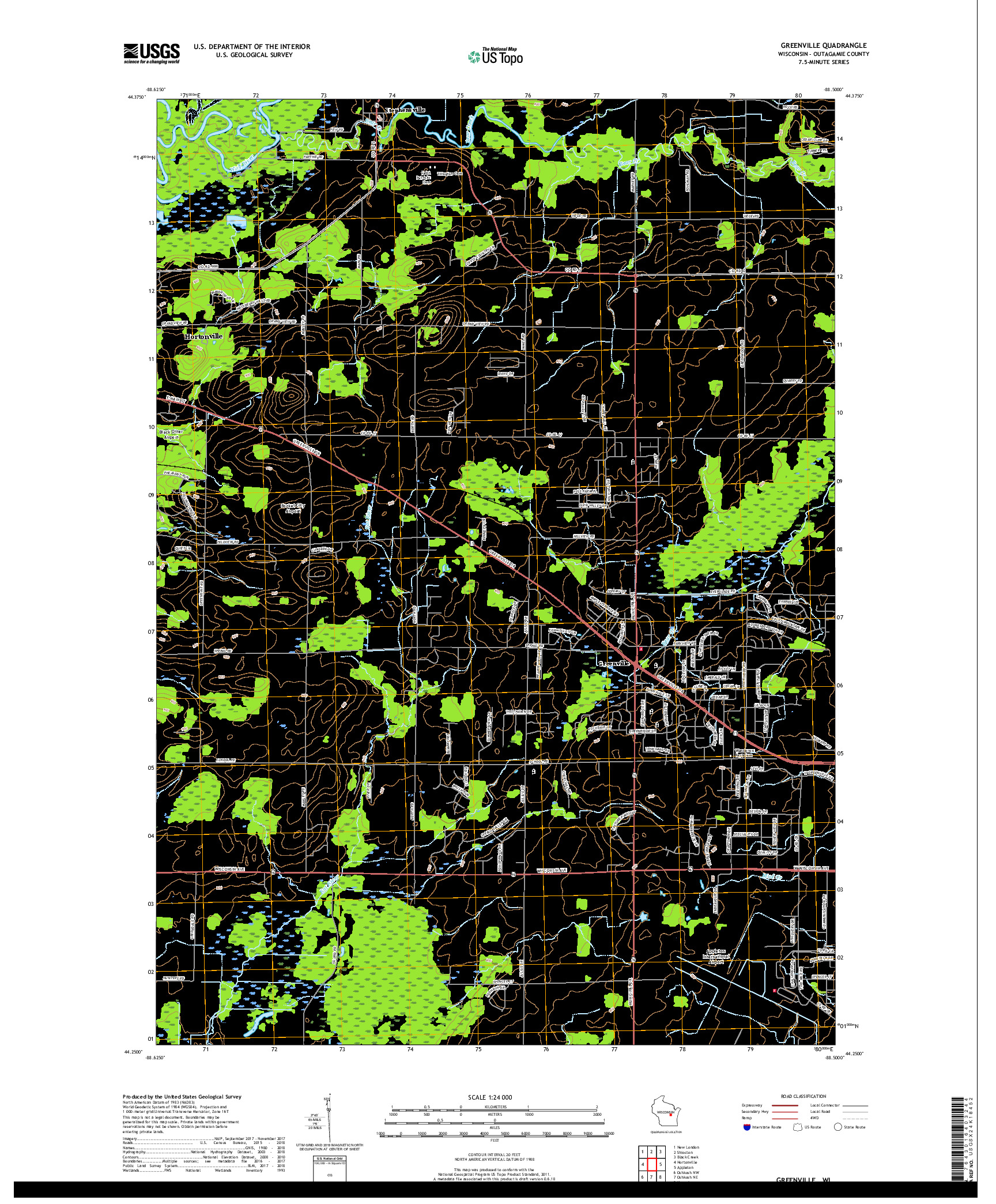 USGS US TOPO 7.5-MINUTE MAP FOR GREENVILLE, WI 2018