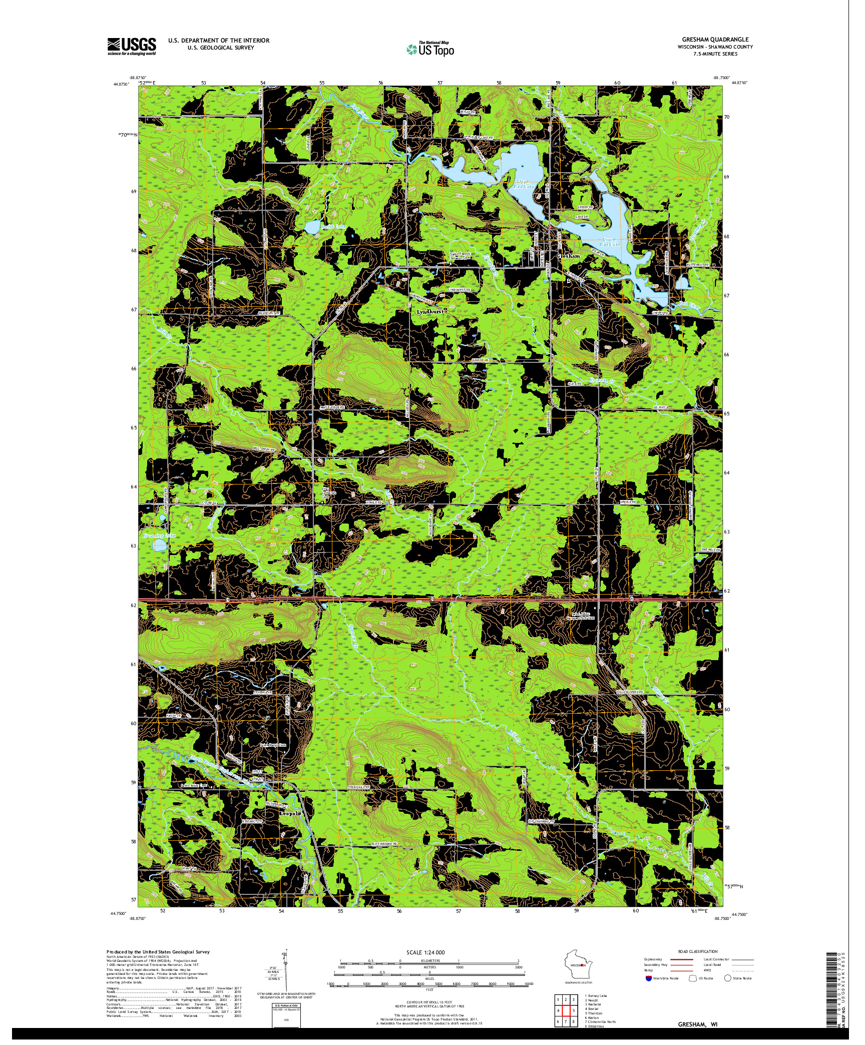 USGS US TOPO 7.5-MINUTE MAP FOR GRESHAM, WI 2018