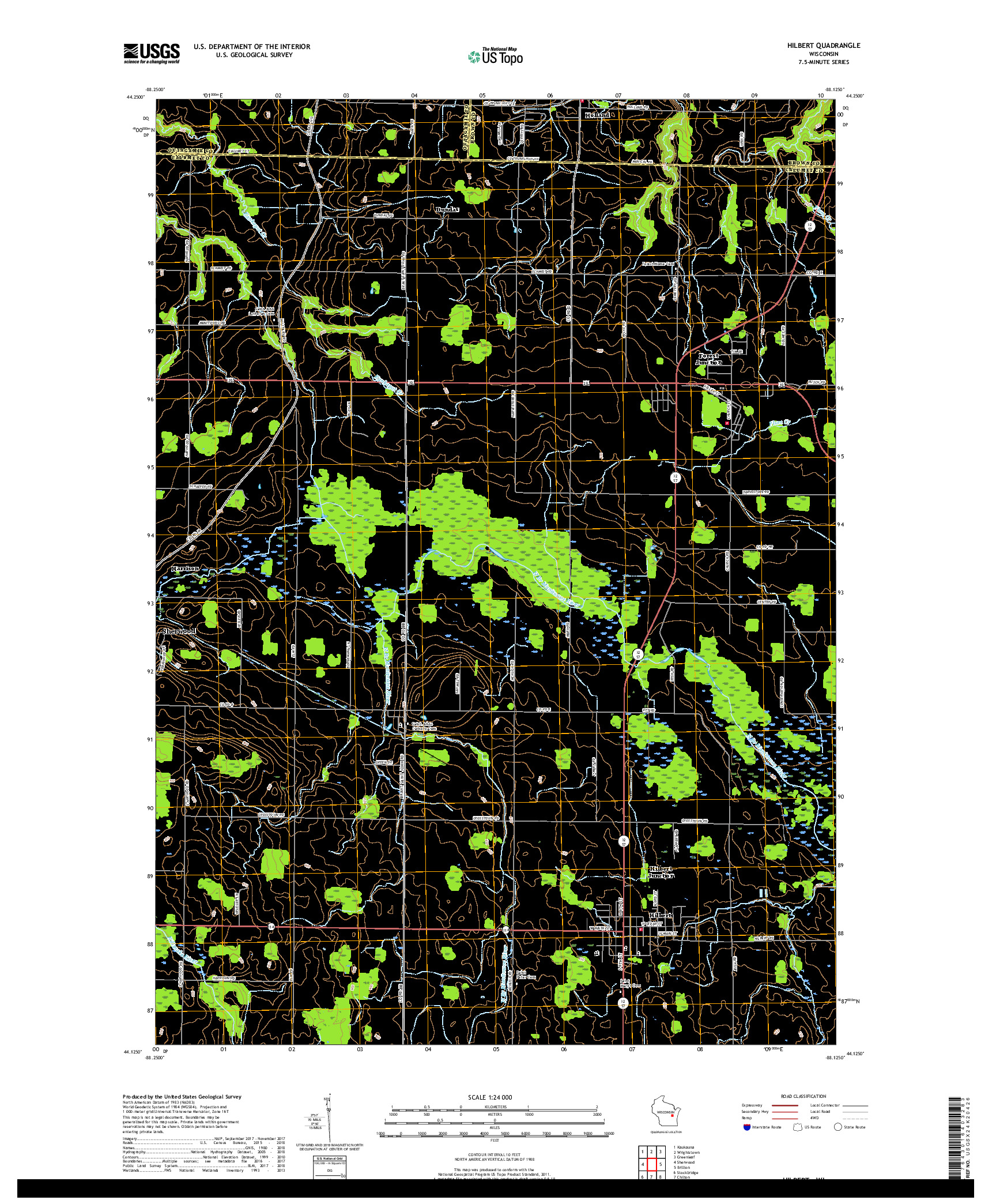 USGS US TOPO 7.5-MINUTE MAP FOR HILBERT, WI 2018