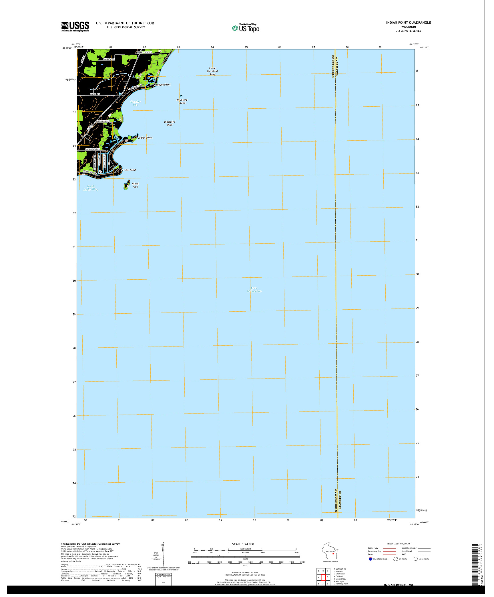 USGS US TOPO 7.5-MINUTE MAP FOR INDIAN POINT, WI 2018