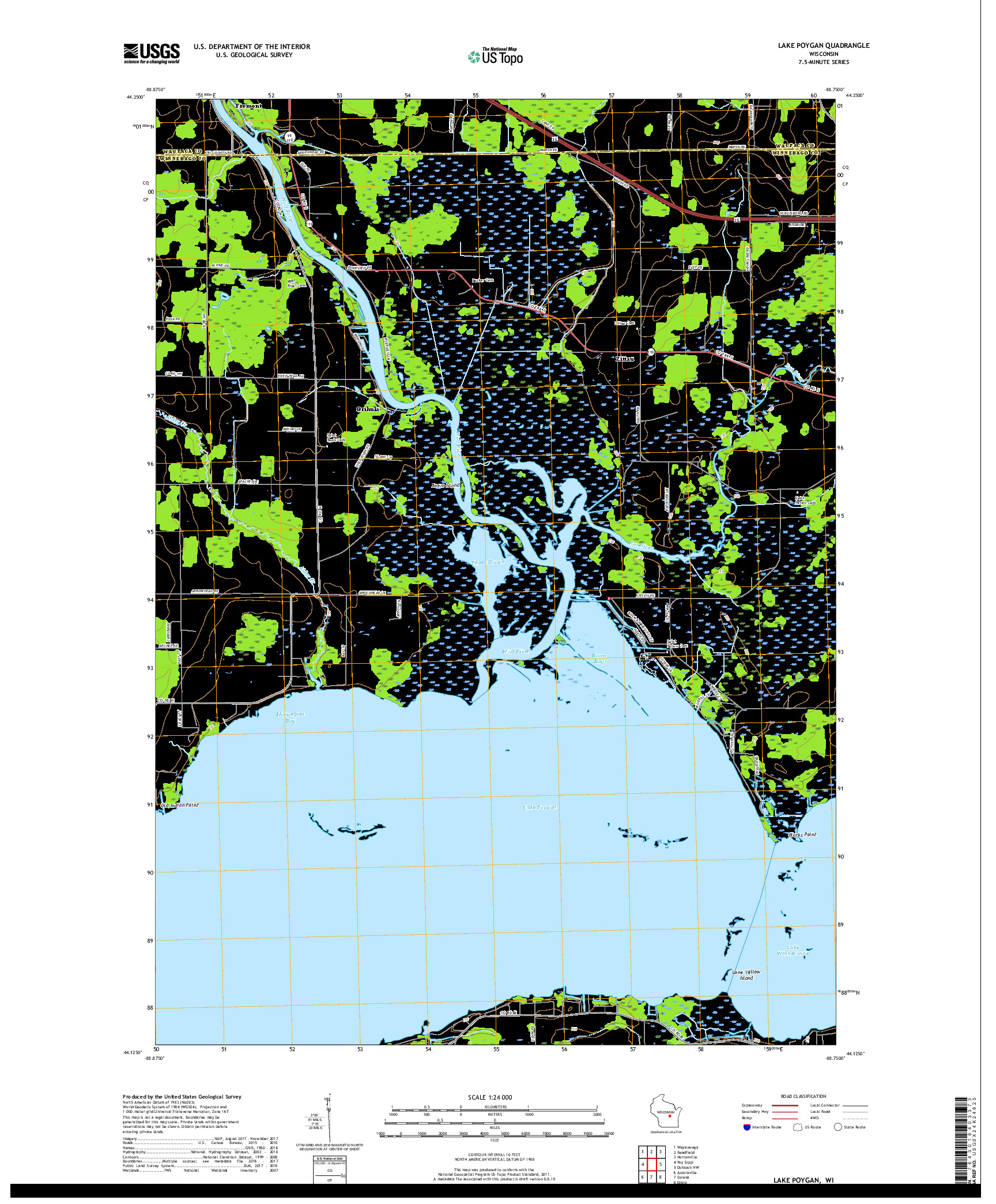 USGS US TOPO 7.5-MINUTE MAP FOR LAKE POYGAN, WI 2018