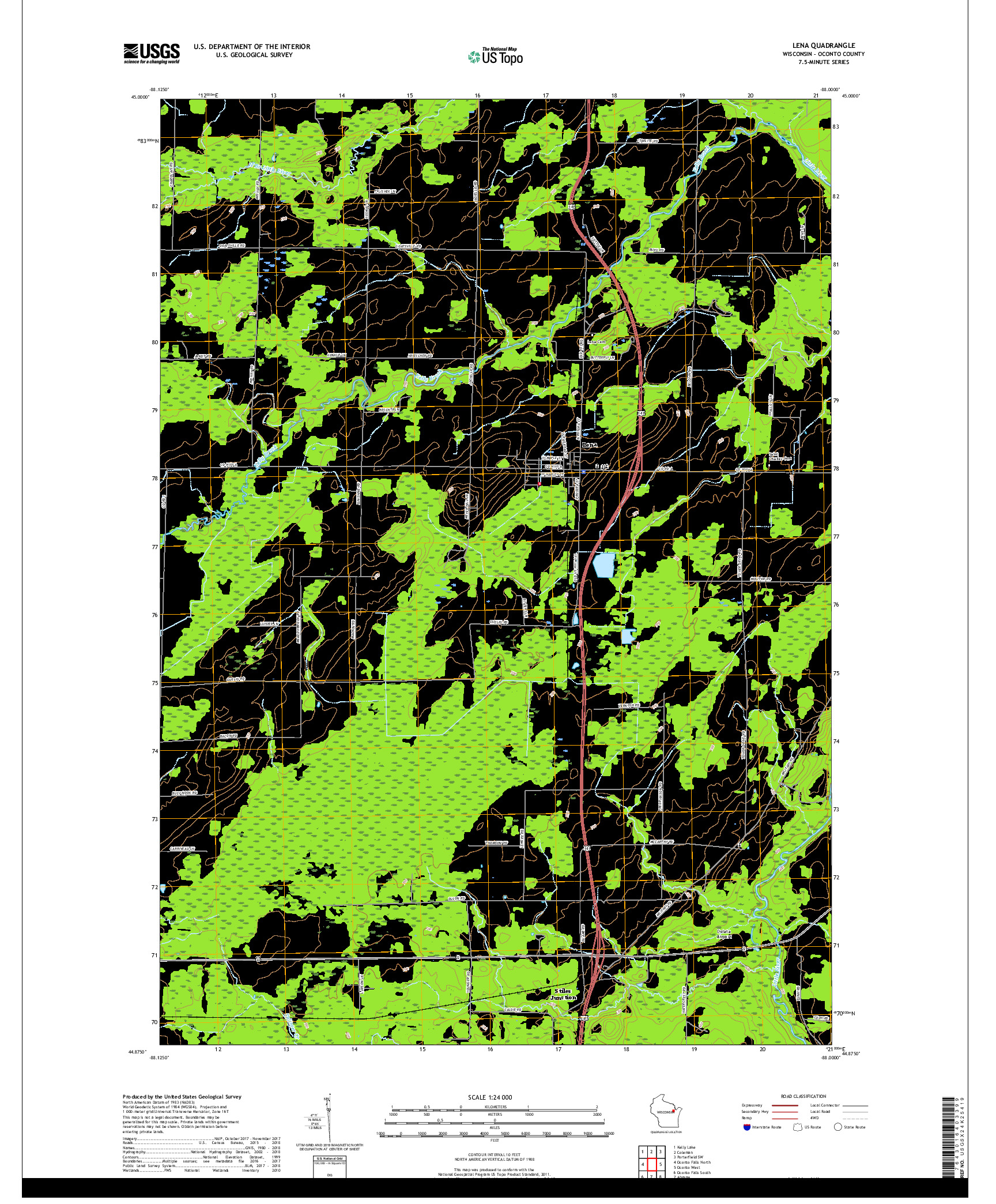 USGS US TOPO 7.5-MINUTE MAP FOR LENA, WI 2018