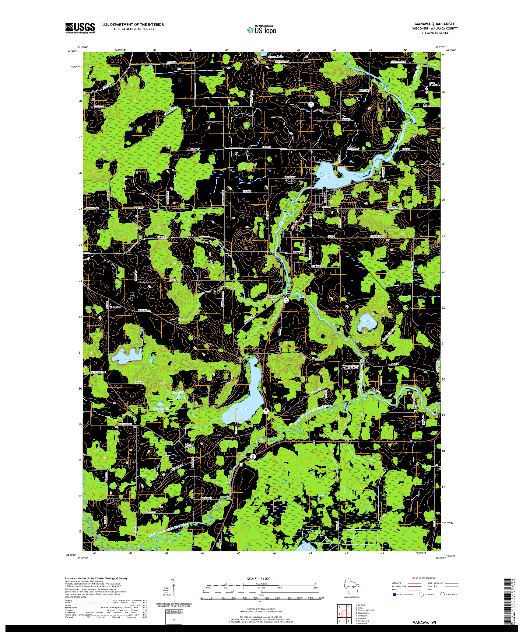 USGS US TOPO 7.5-MINUTE MAP FOR MANAWA, WI 2018