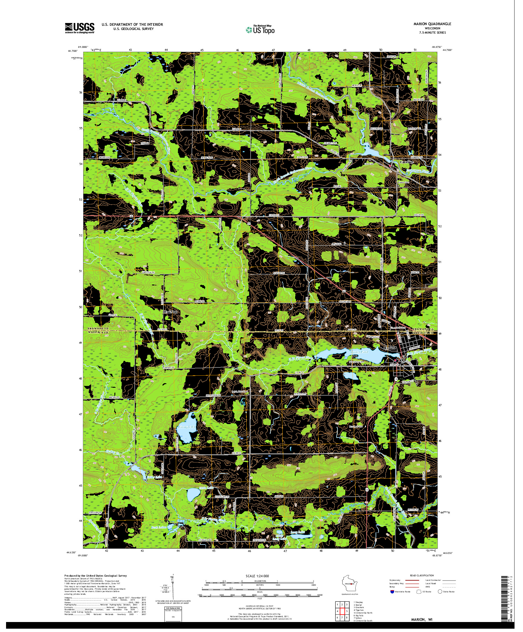 USGS US TOPO 7.5-MINUTE MAP FOR MARION, WI 2018
