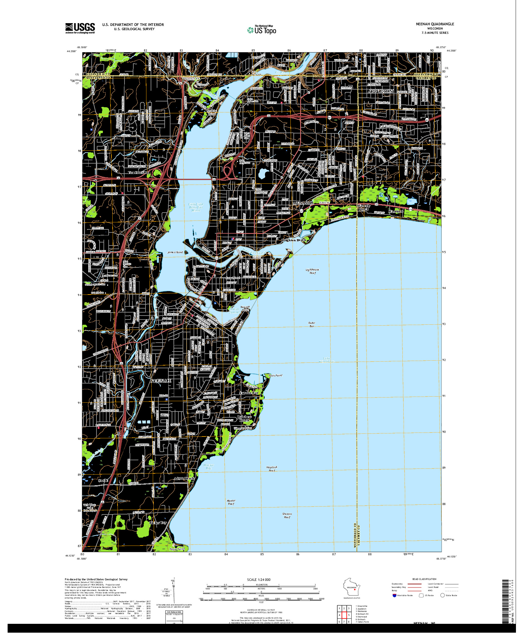USGS US TOPO 7.5-MINUTE MAP FOR NEENAH, WI 2018