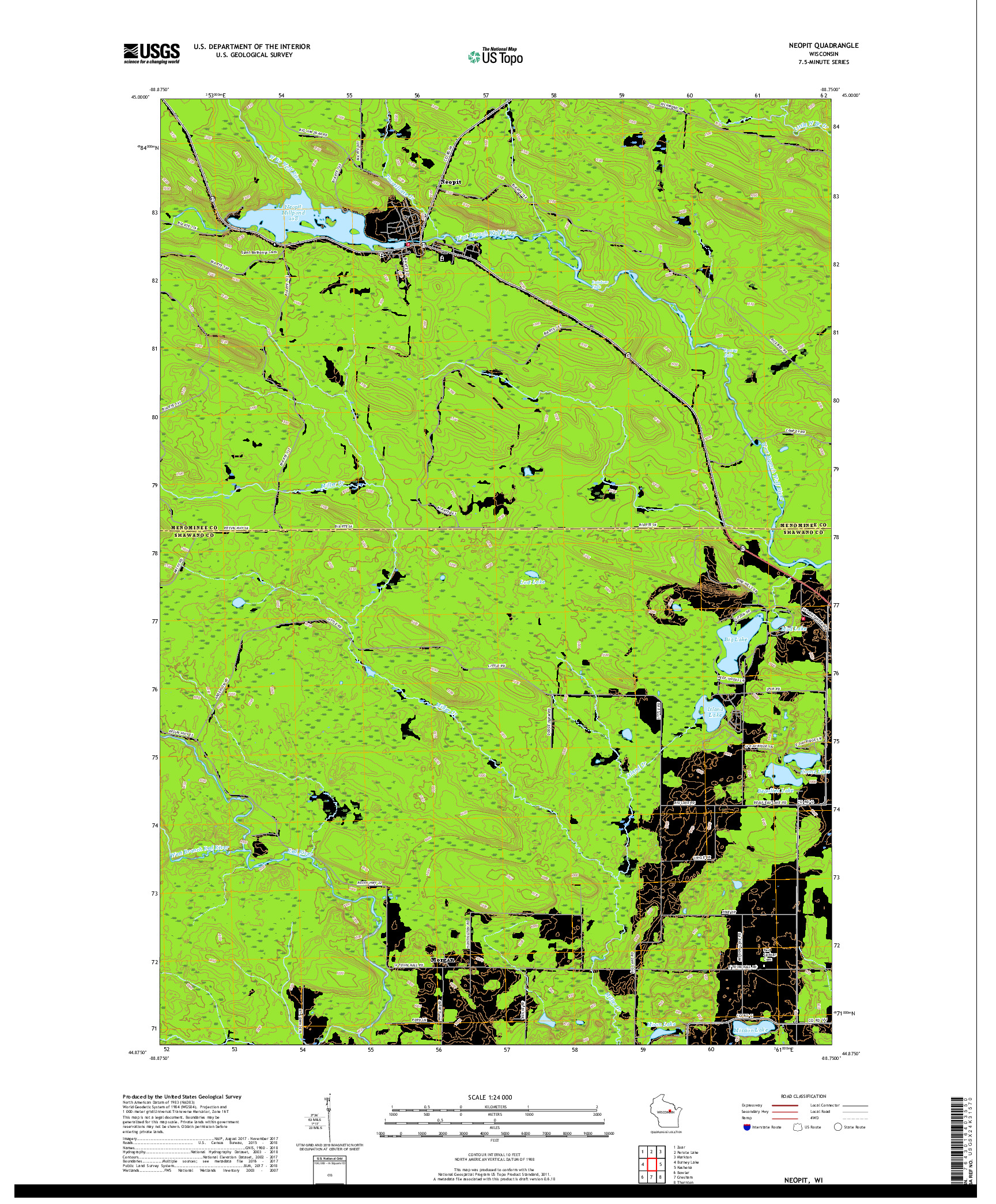 USGS US TOPO 7.5-MINUTE MAP FOR NEOPIT, WI 2018