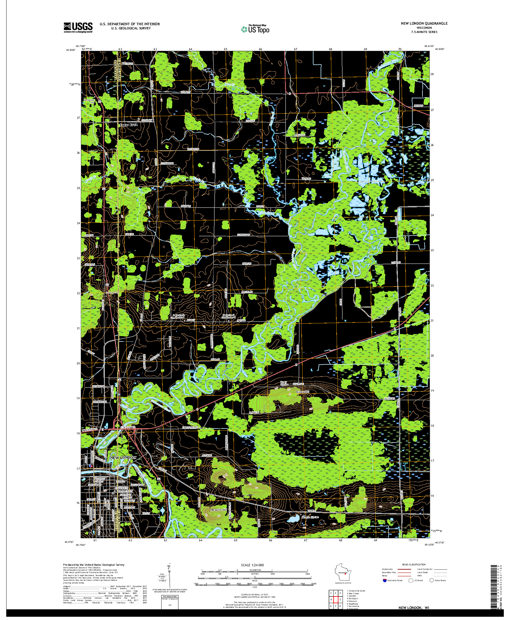 USGS US TOPO 7.5-MINUTE MAP FOR NEW LONDON, WI 2018