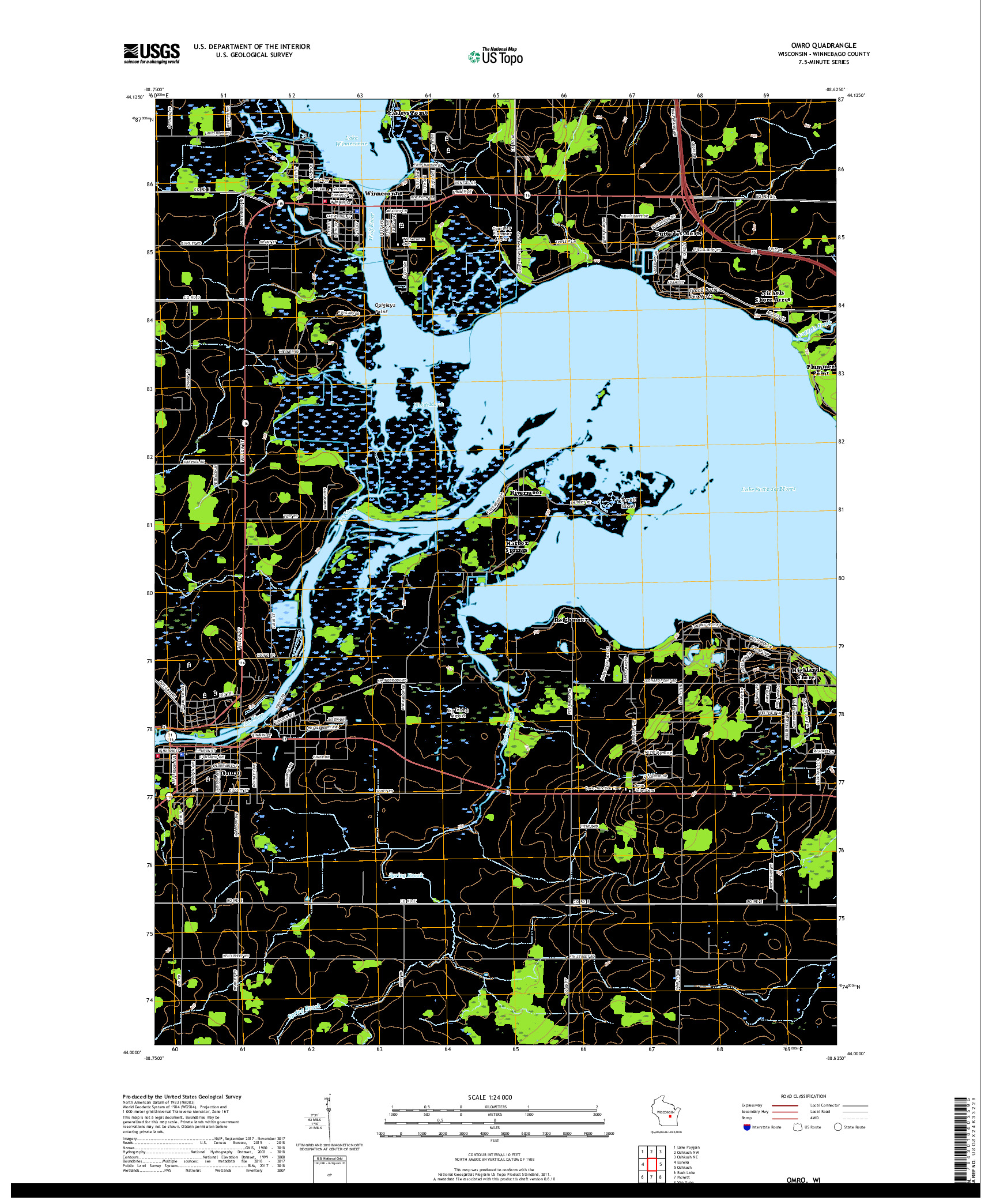 USGS US TOPO 7.5-MINUTE MAP FOR OMRO, WI 2018