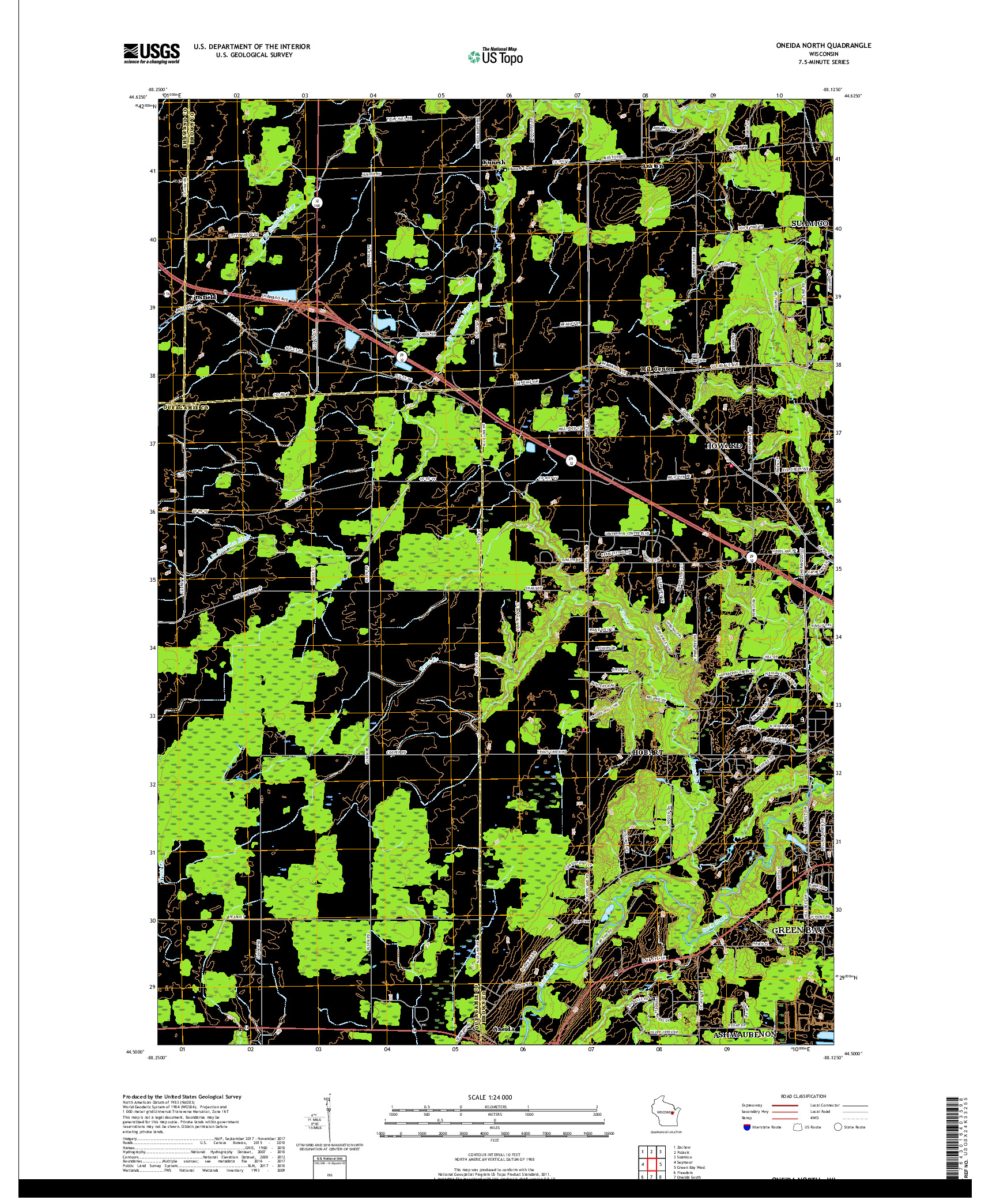 USGS US TOPO 7.5-MINUTE MAP FOR ONEIDA NORTH, WI 2018