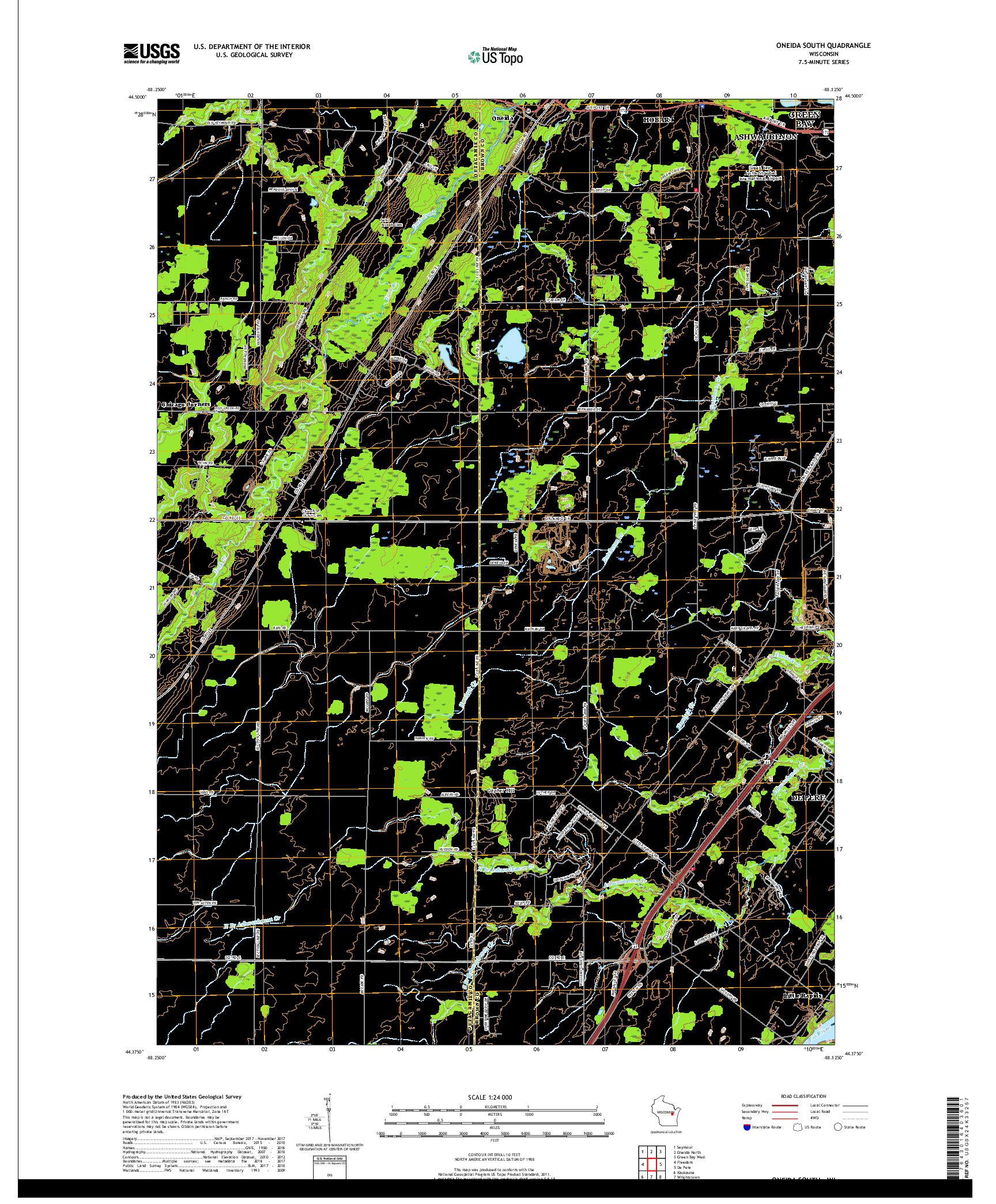 USGS US TOPO 7.5-MINUTE MAP FOR ONEIDA SOUTH, WI 2018