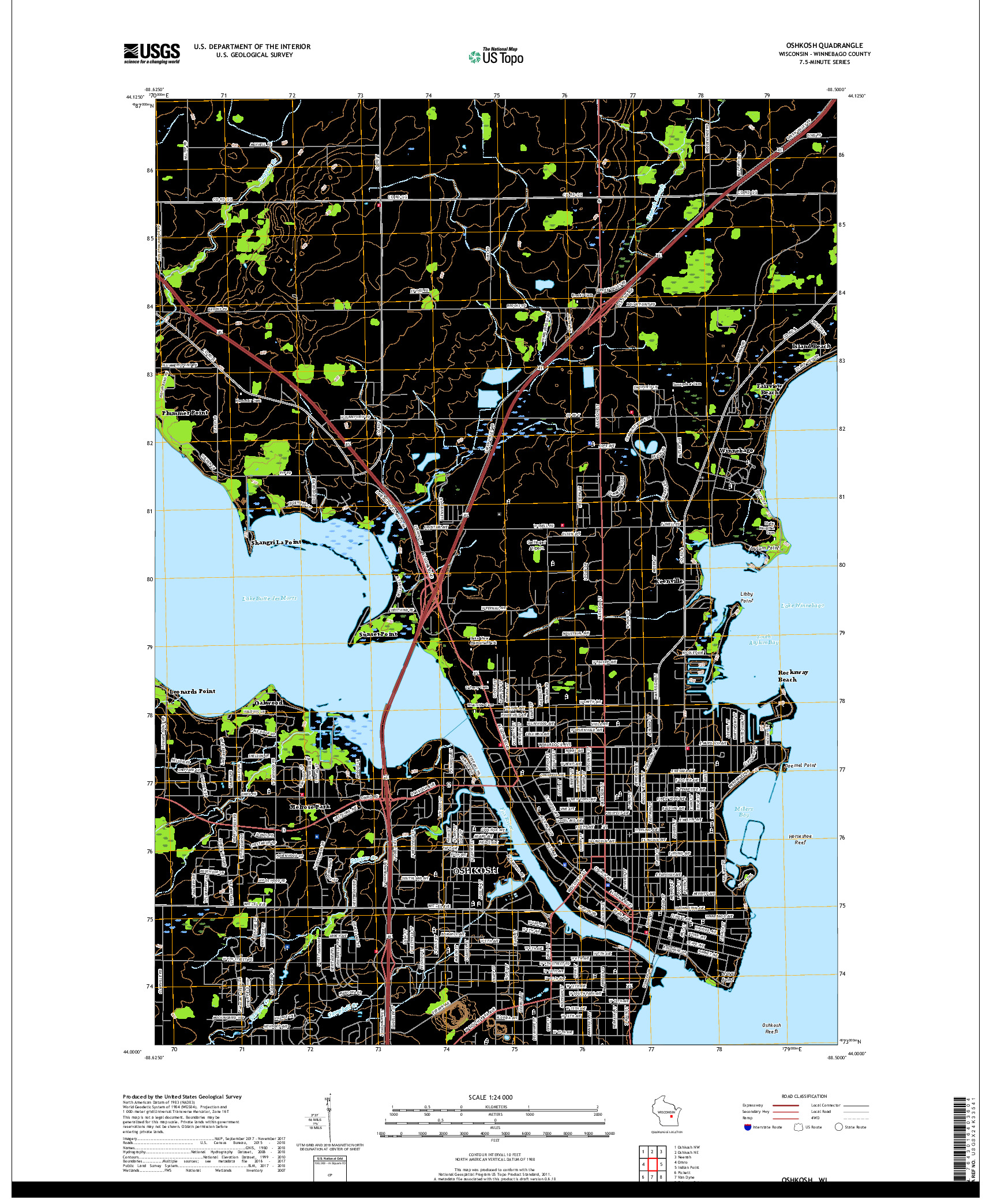 USGS US TOPO 7.5-MINUTE MAP FOR OSHKOSH, WI 2018