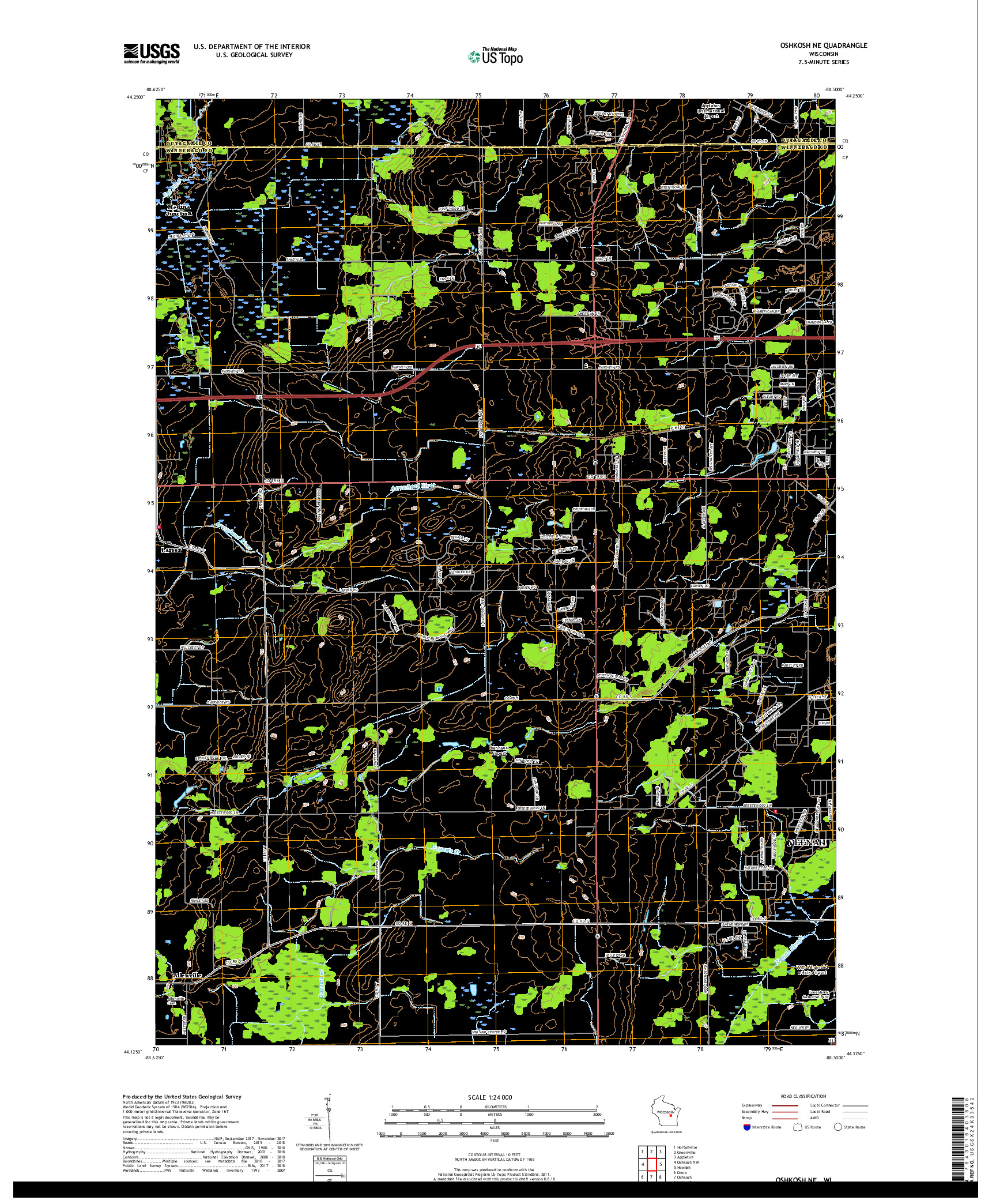 USGS US TOPO 7.5-MINUTE MAP FOR OSHKOSH NE, WI 2018