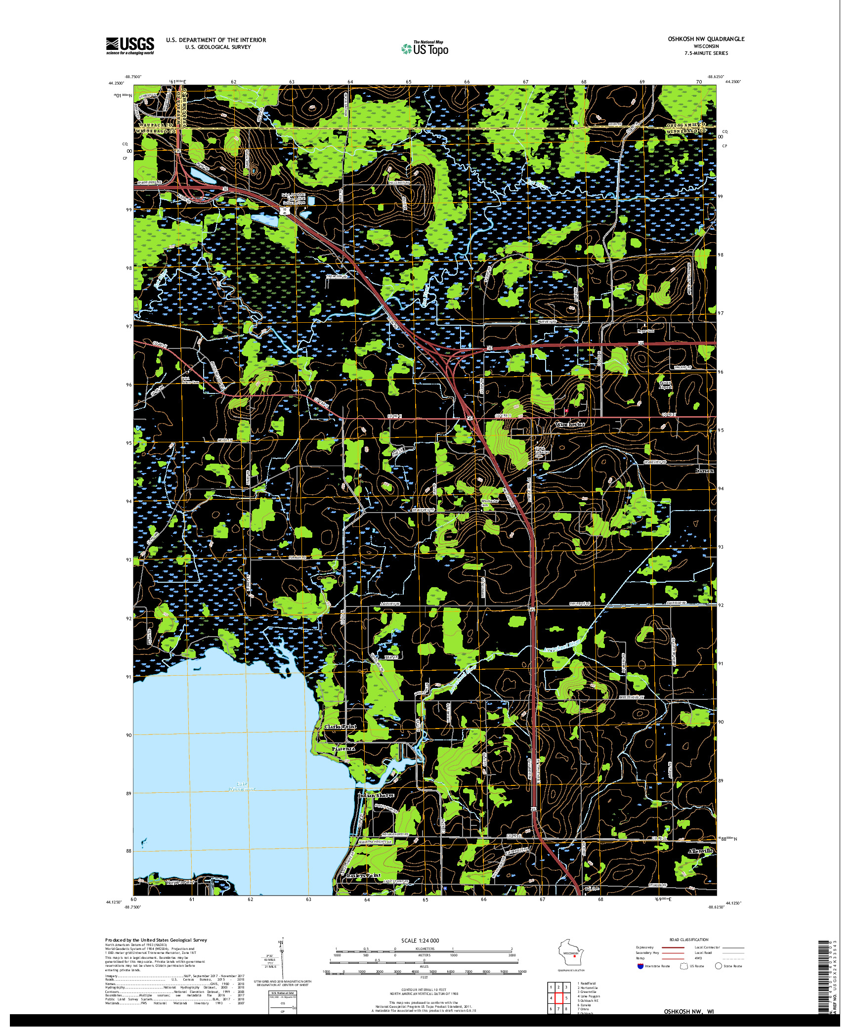 USGS US TOPO 7.5-MINUTE MAP FOR OSHKOSH NW, WI 2018