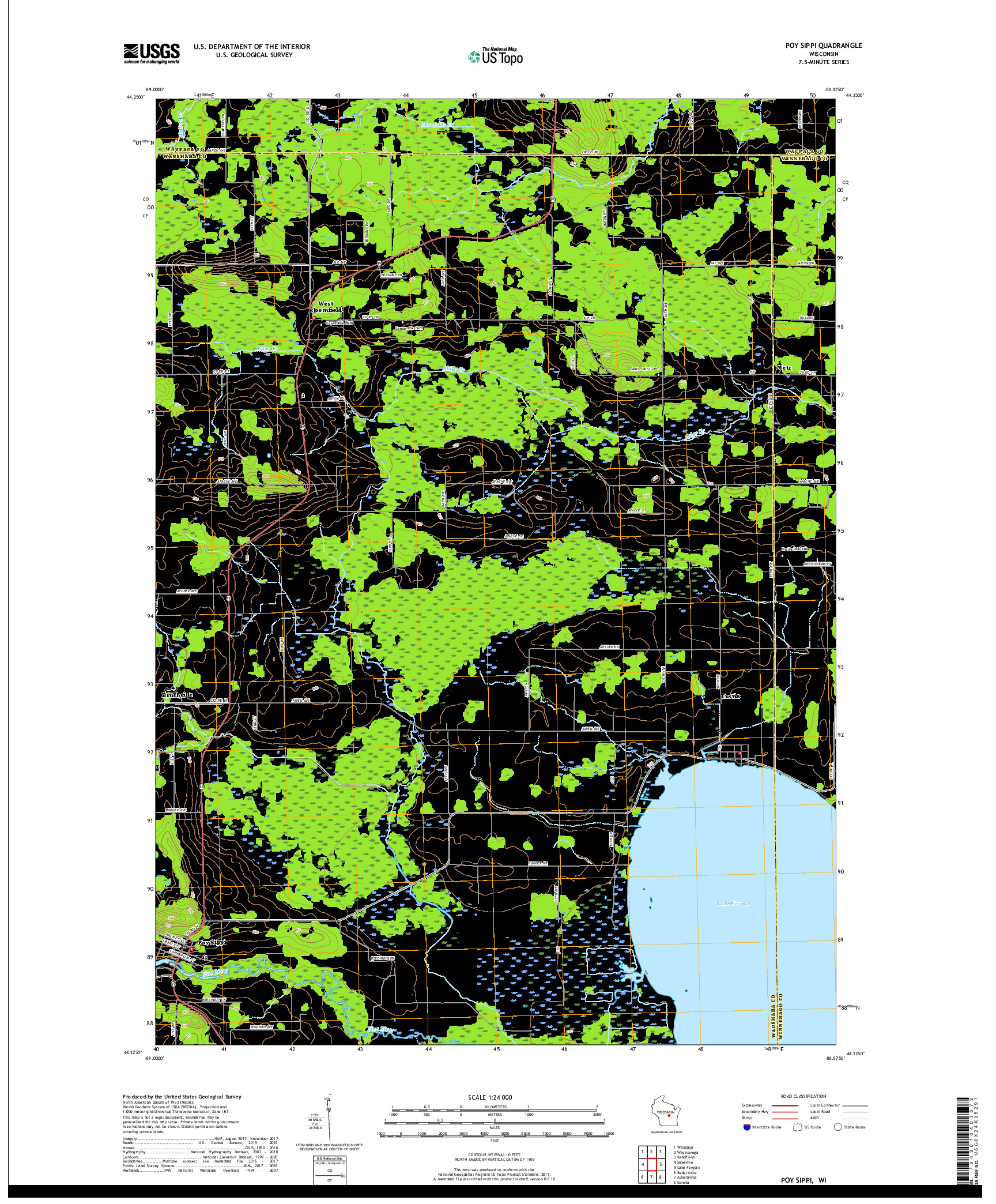 USGS US TOPO 7.5-MINUTE MAP FOR POY SIPPI, WI 2018