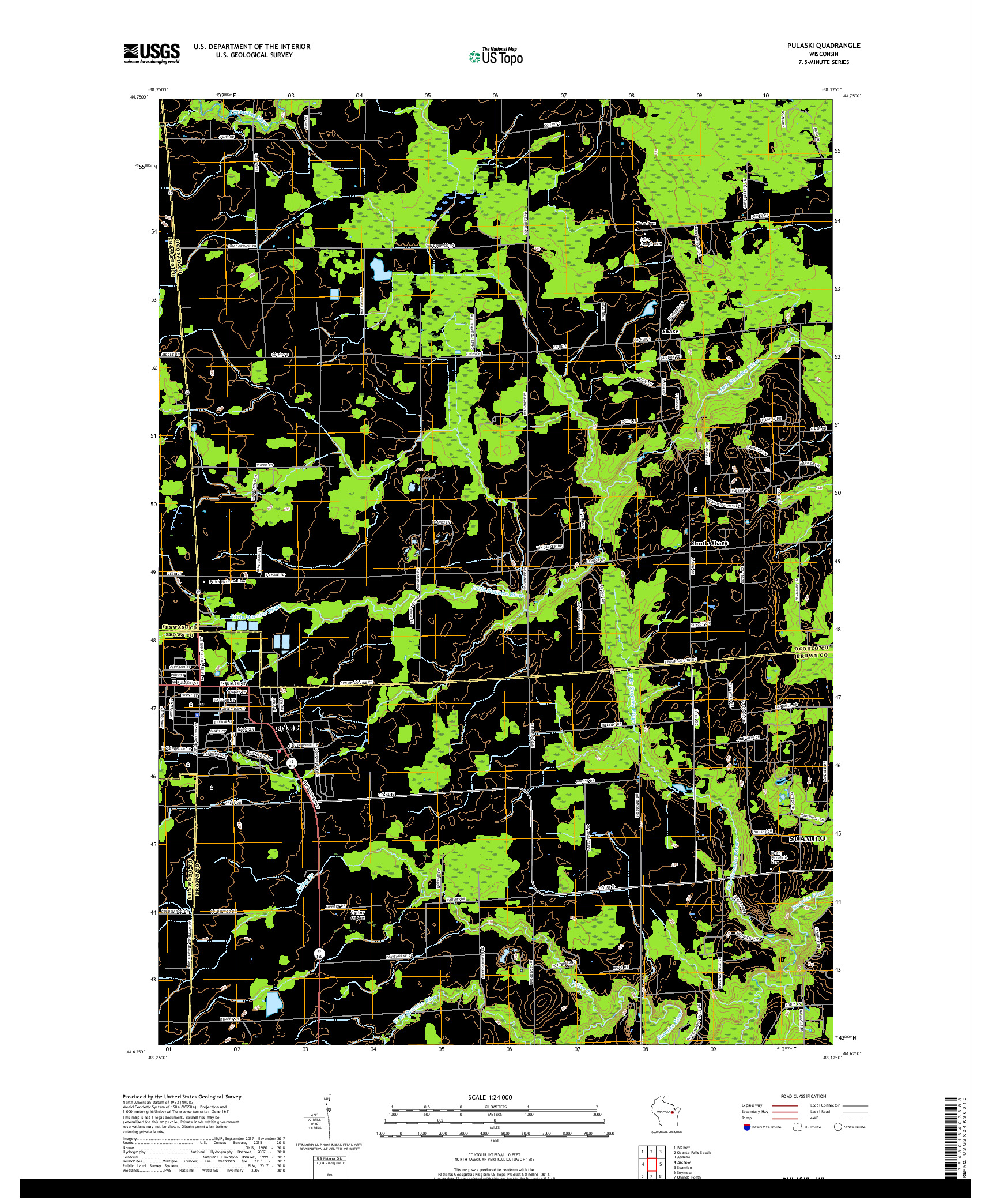 USGS US TOPO 7.5-MINUTE MAP FOR PULASKI, WI 2018