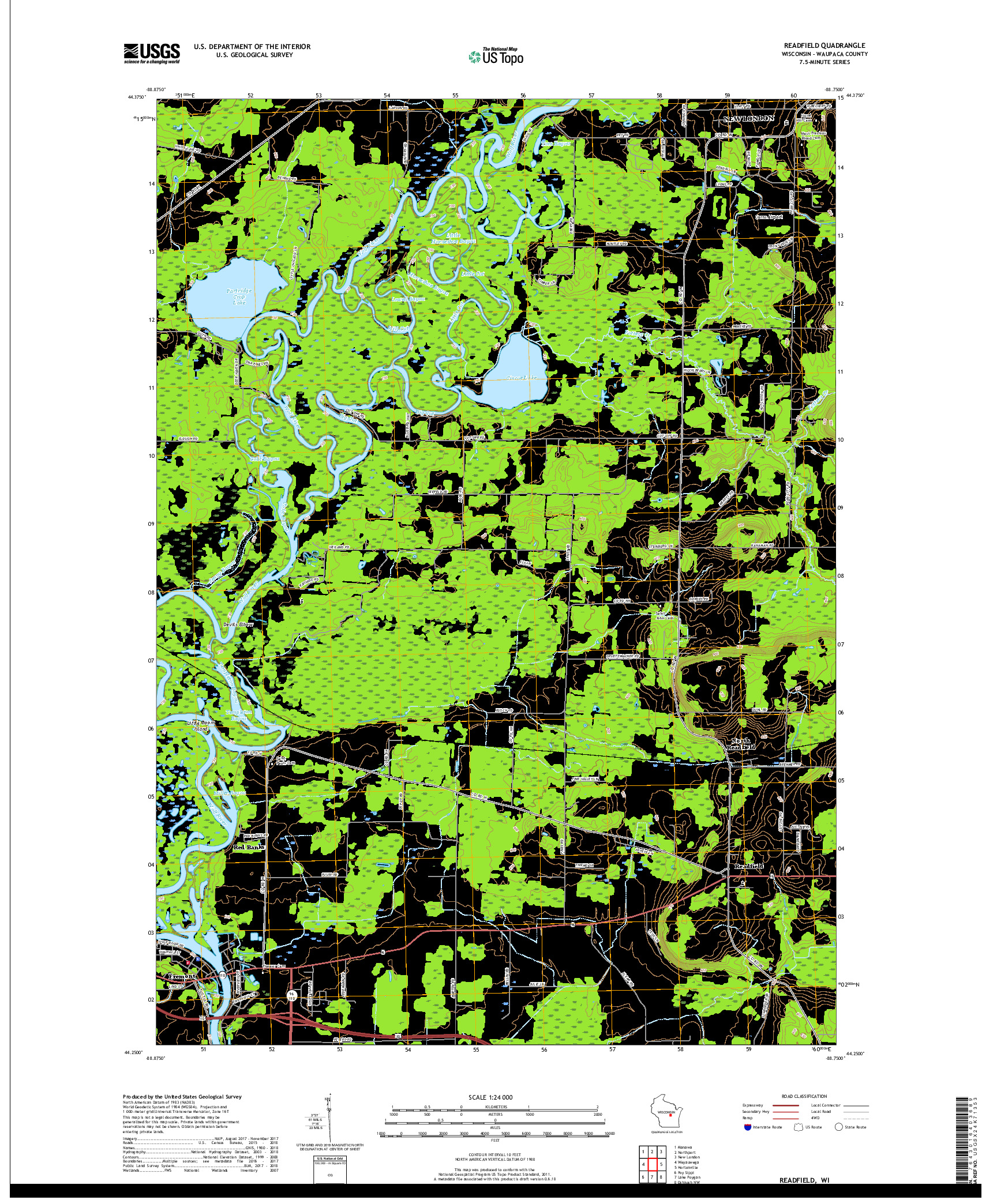 USGS US TOPO 7.5-MINUTE MAP FOR READFIELD, WI 2018