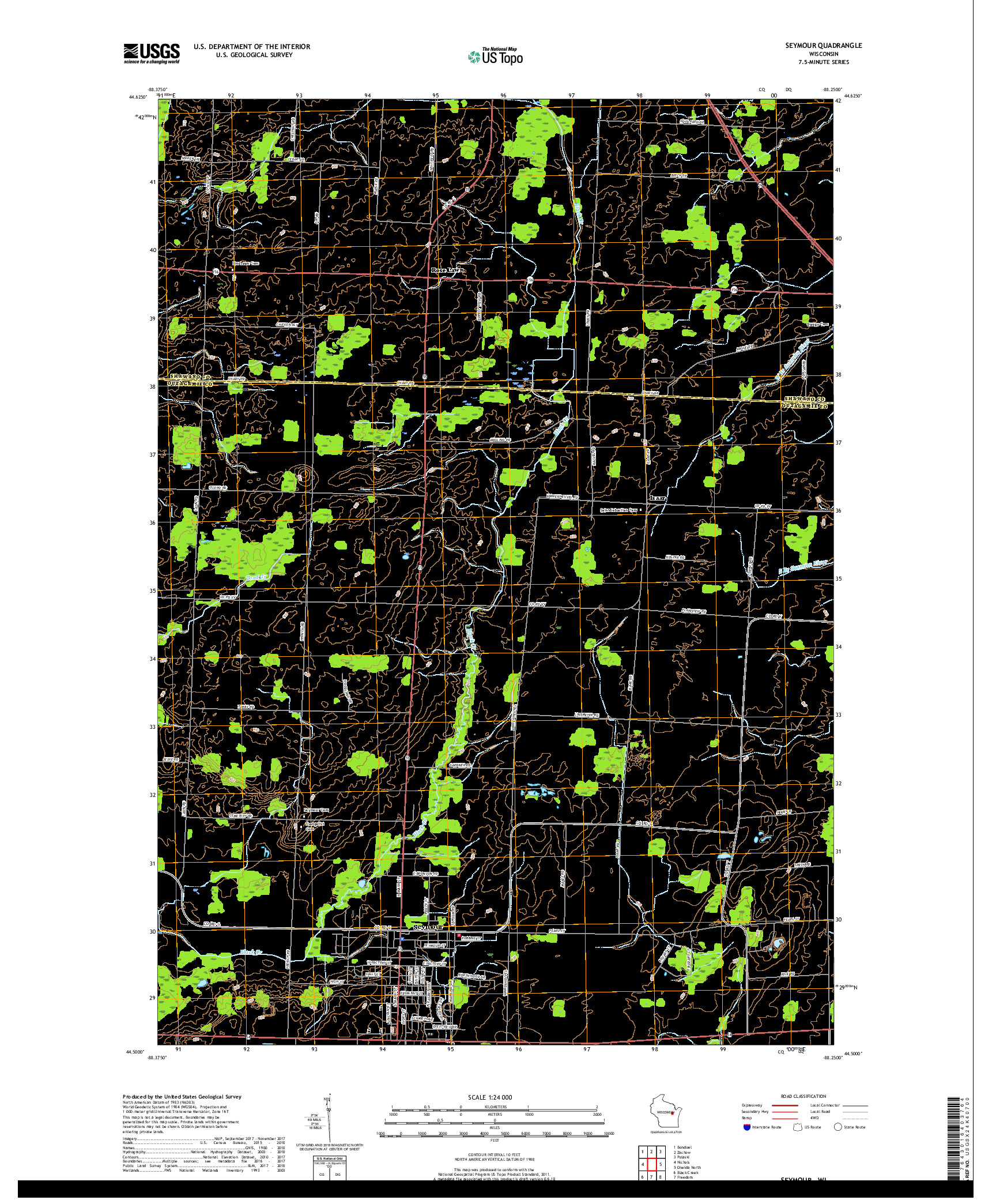 USGS US TOPO 7.5-MINUTE MAP FOR SEYMOUR, WI 2018