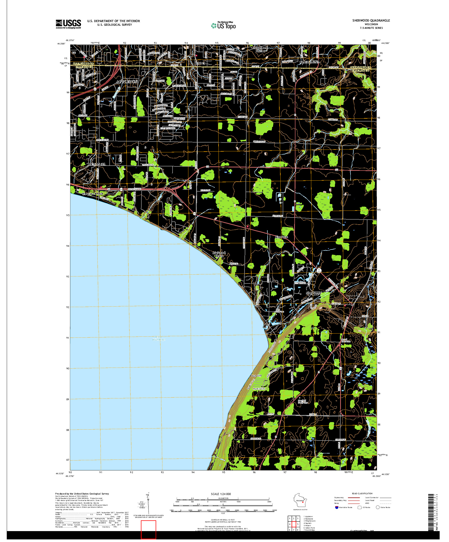 USGS US TOPO 7.5-MINUTE MAP FOR SHERWOOD, WI 2018