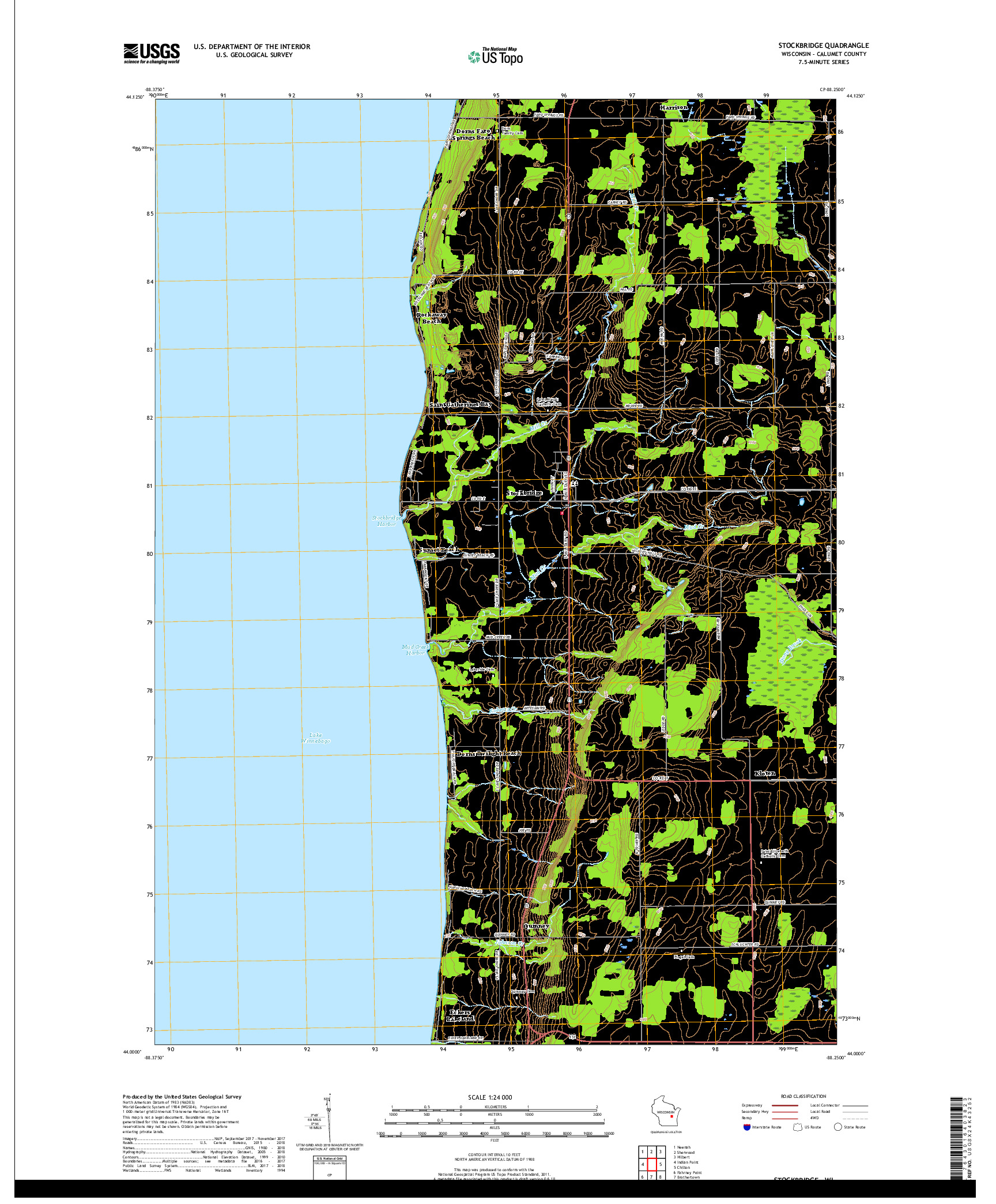 USGS US TOPO 7.5-MINUTE MAP FOR STOCKBRIDGE, WI 2018