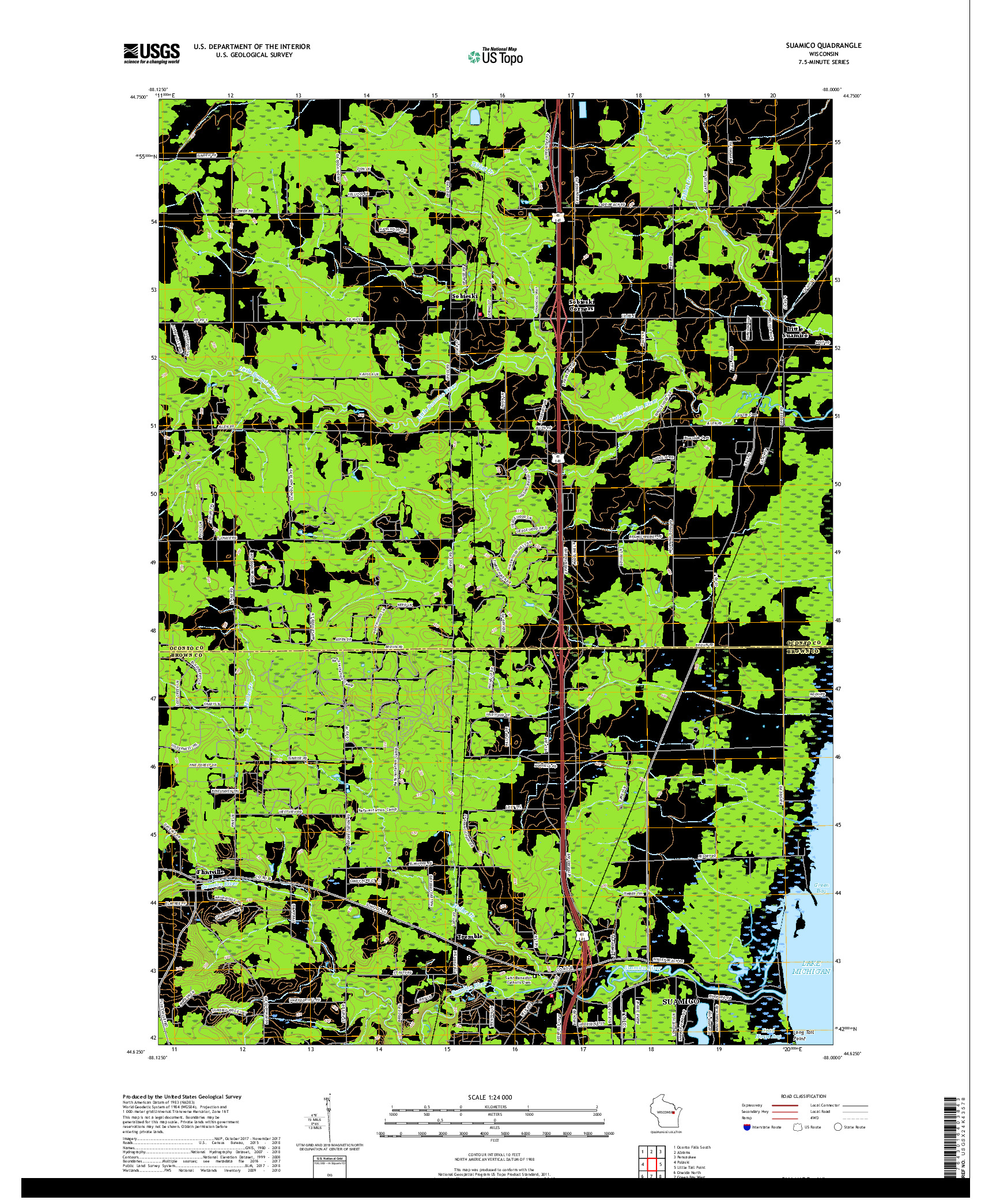 USGS US TOPO 7.5-MINUTE MAP FOR SUAMICO, WI 2018