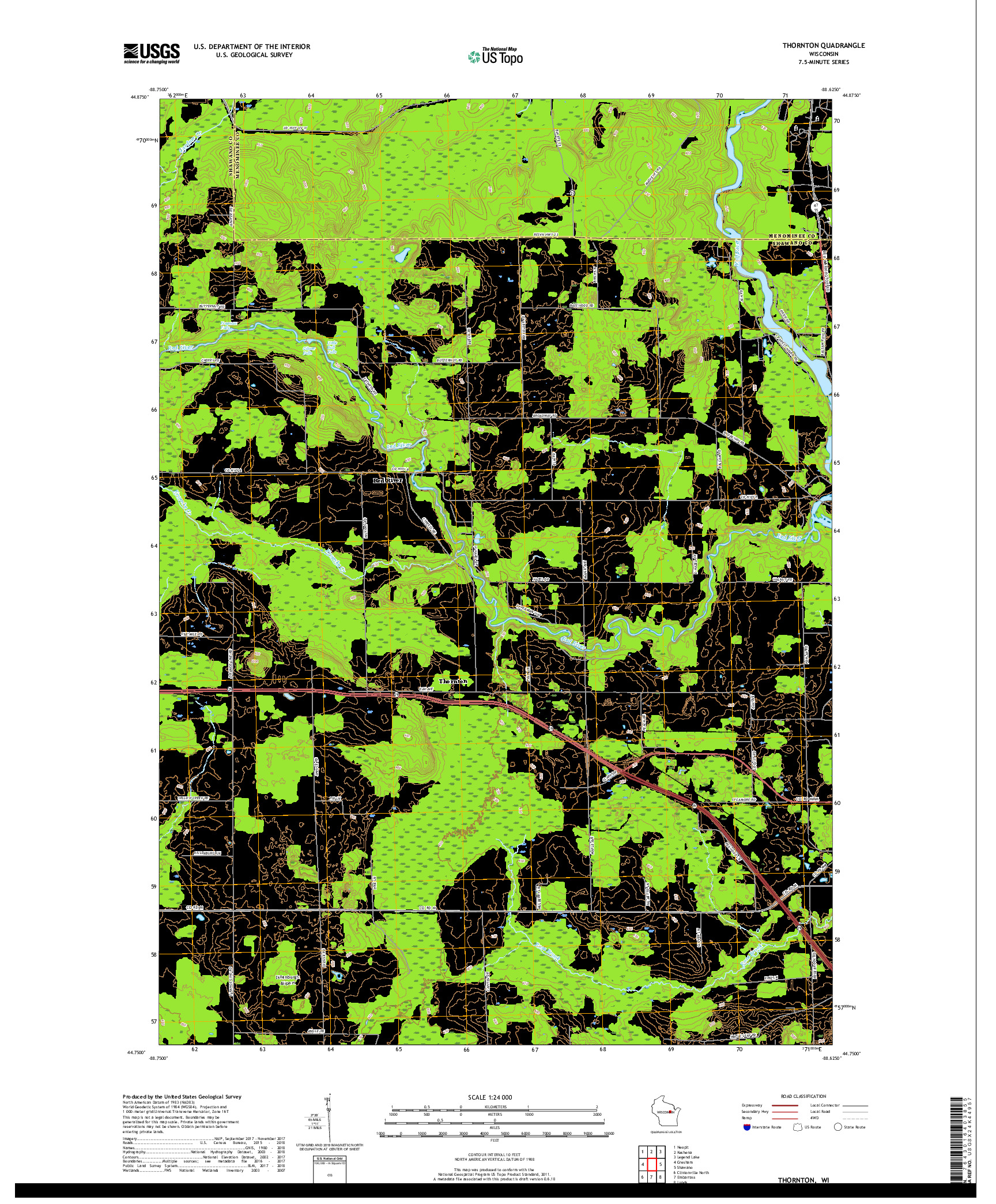USGS US TOPO 7.5-MINUTE MAP FOR THORNTON, WI 2018