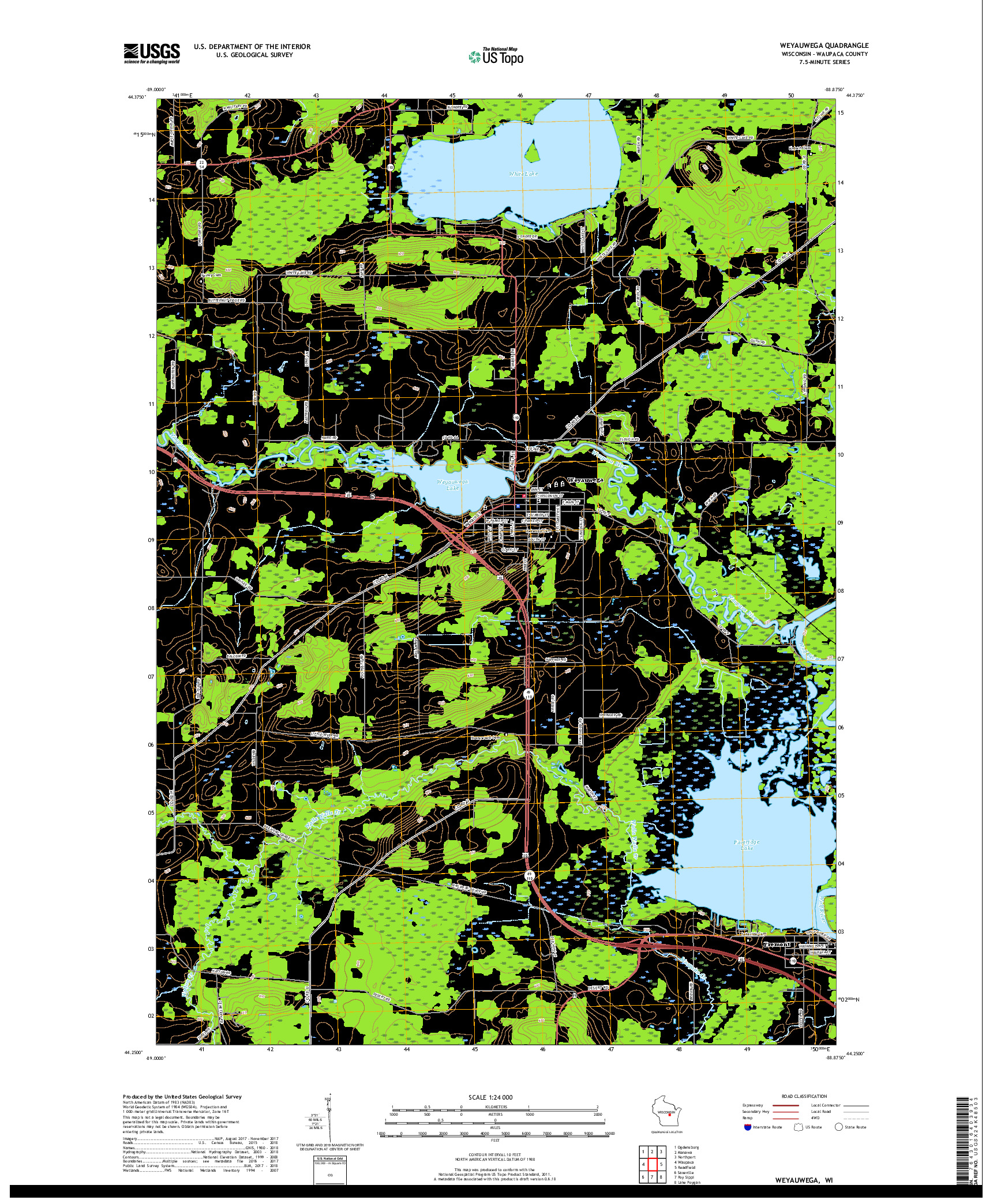 USGS US TOPO 7.5-MINUTE MAP FOR WEYAUWEGA, WI 2018