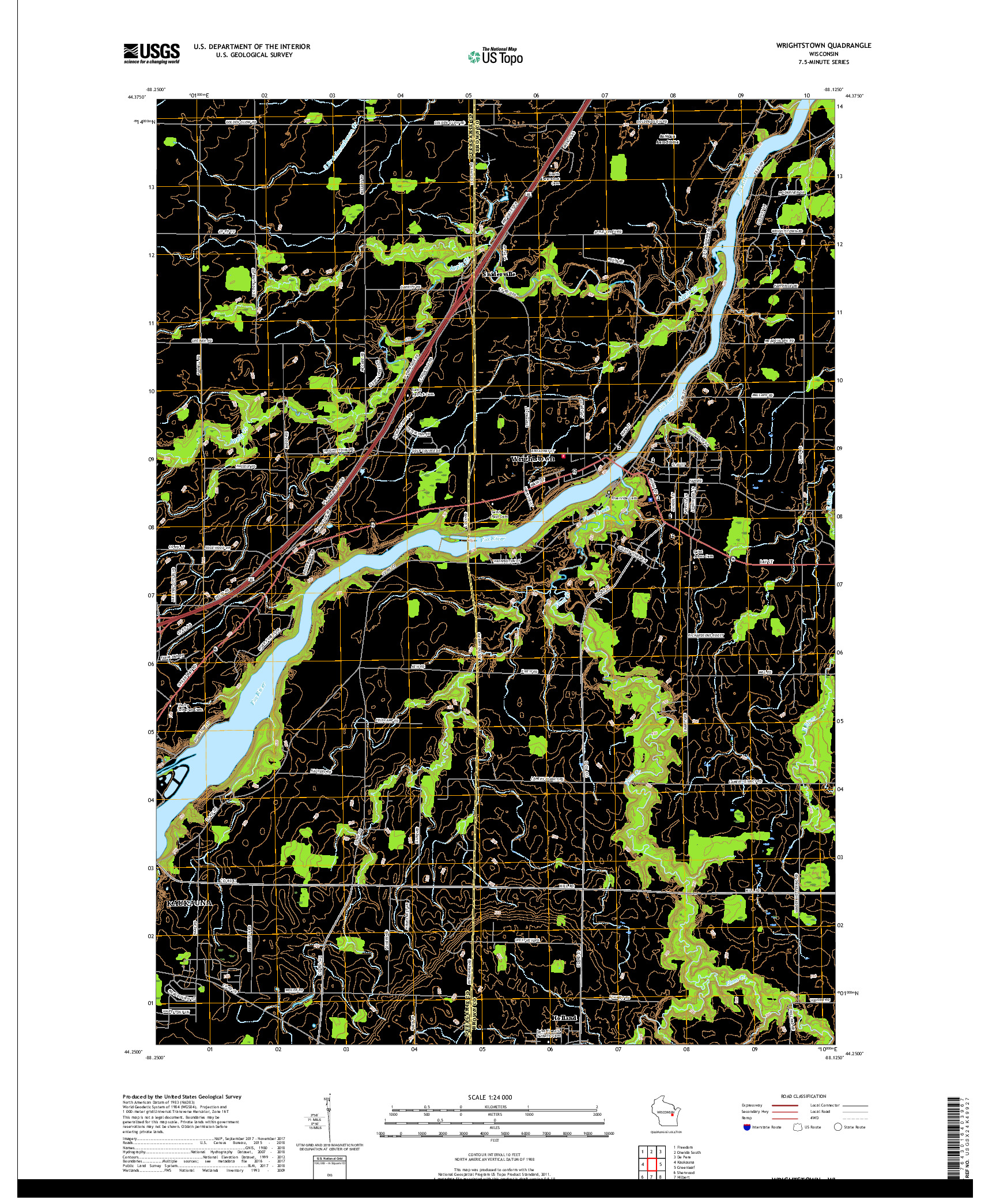 USGS US TOPO 7.5-MINUTE MAP FOR WRIGHTSTOWN, WI 2018